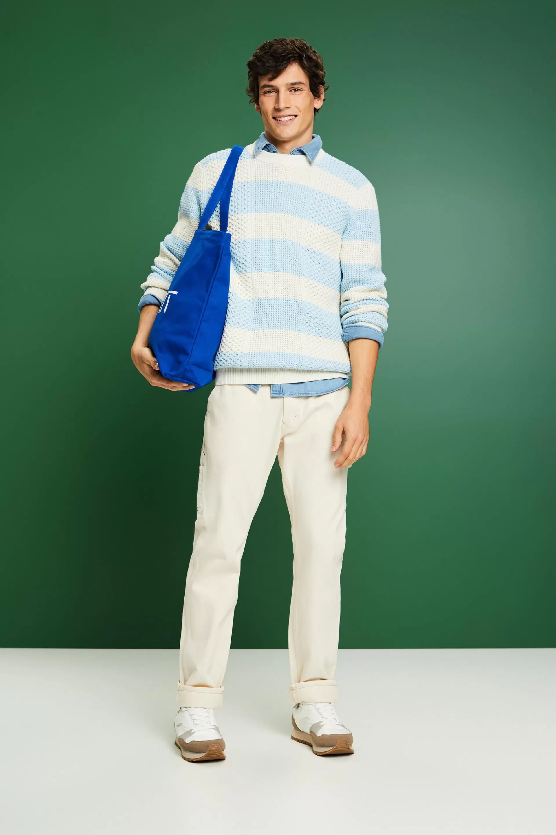 Gestreifter Zopfstrickpullover aus Baumwolle-ESPRIT Shop