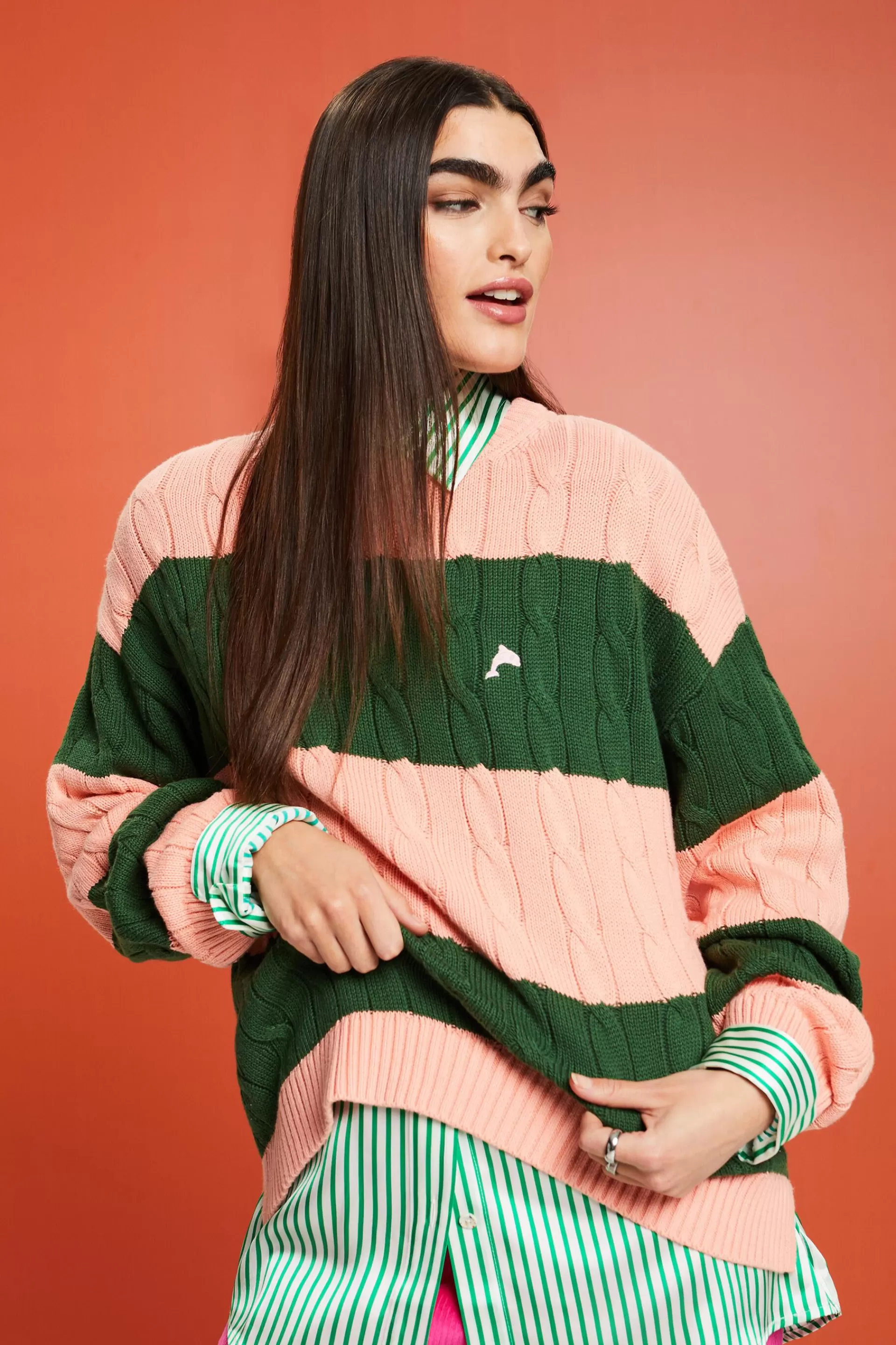 Gestreifter Zopfstrickpullover mit Delfin-Logo-ESPRIT Hot