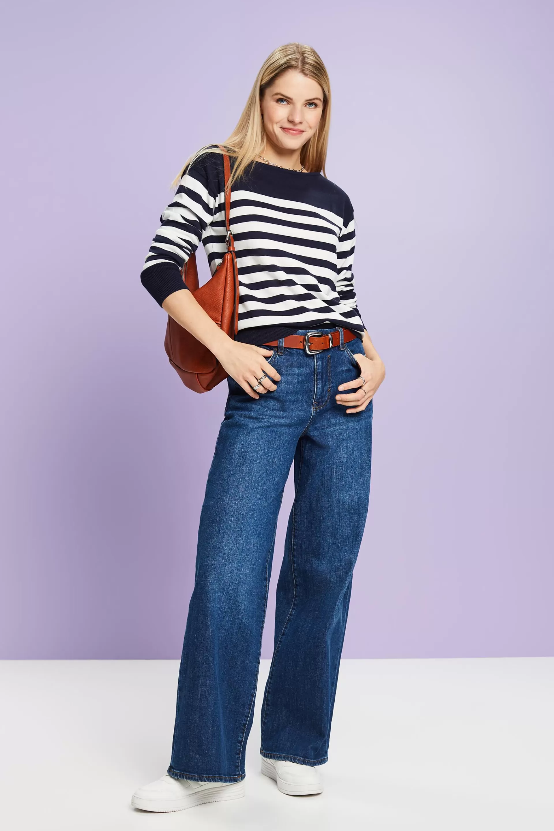 Gestreiftes Baumwoll-Sweatshirt mit Bootausschnitt-ESPRIT Online