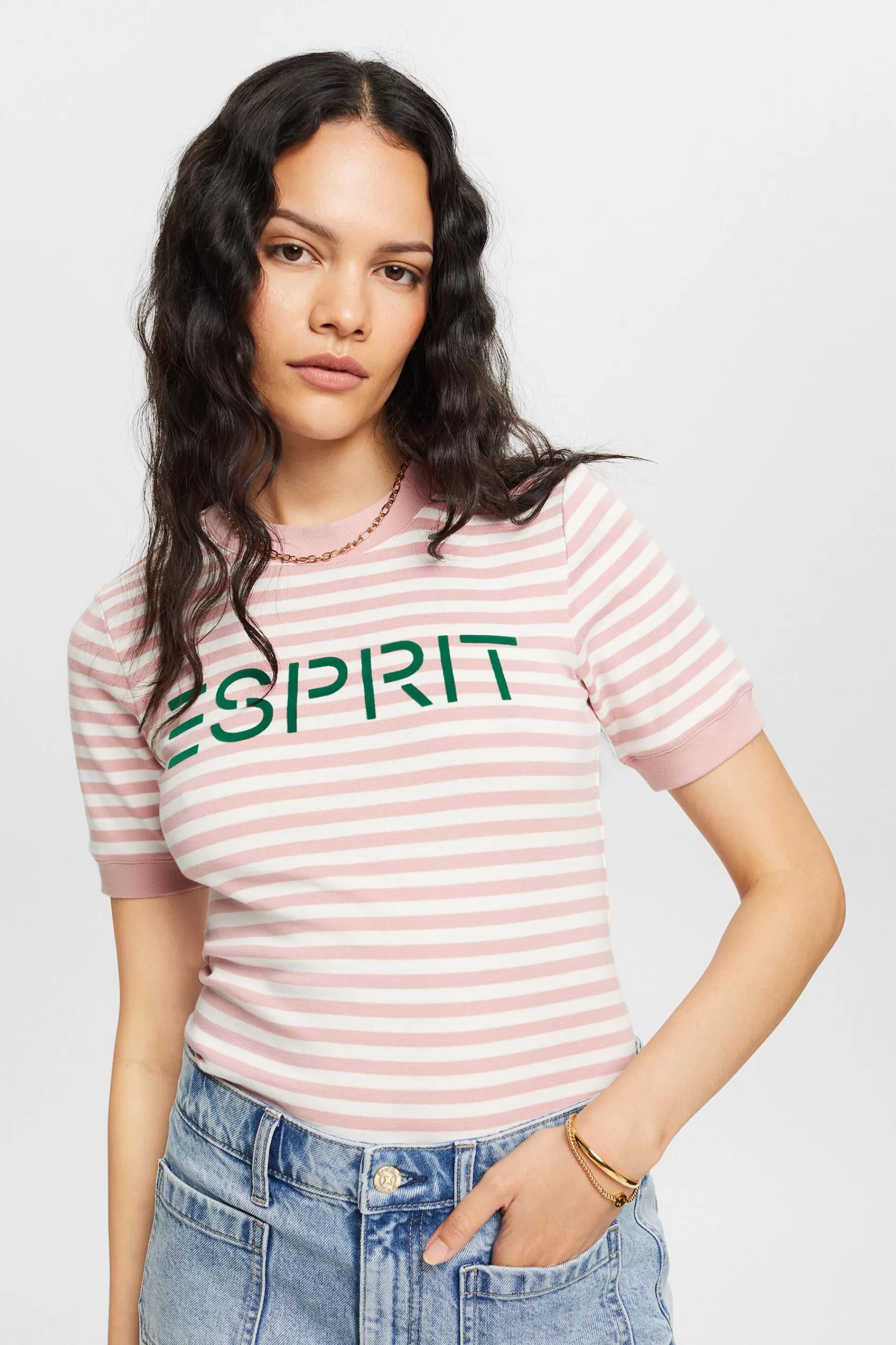 Gestreiftes Baumwoll-T-Shirt mit Logo-Print-ESPRIT Hot