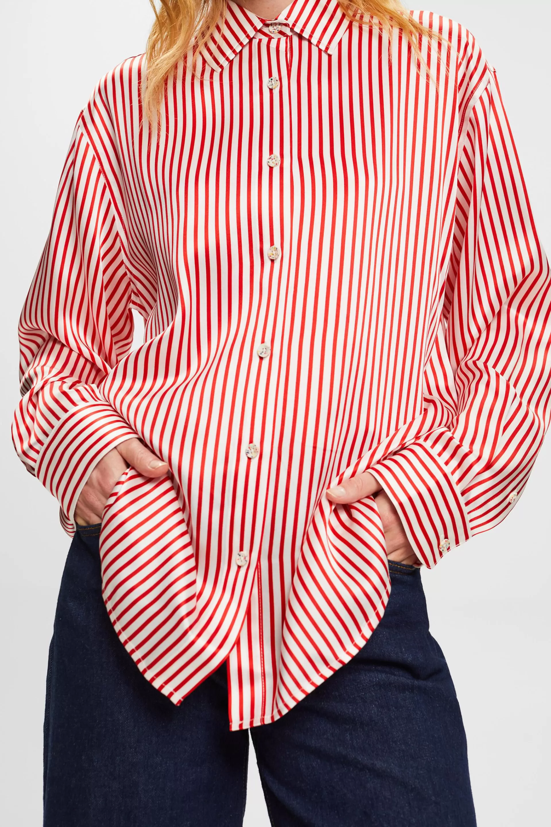 Gestreiftes Hemd aus Charmeuse Seide-ESPRIT Cheap