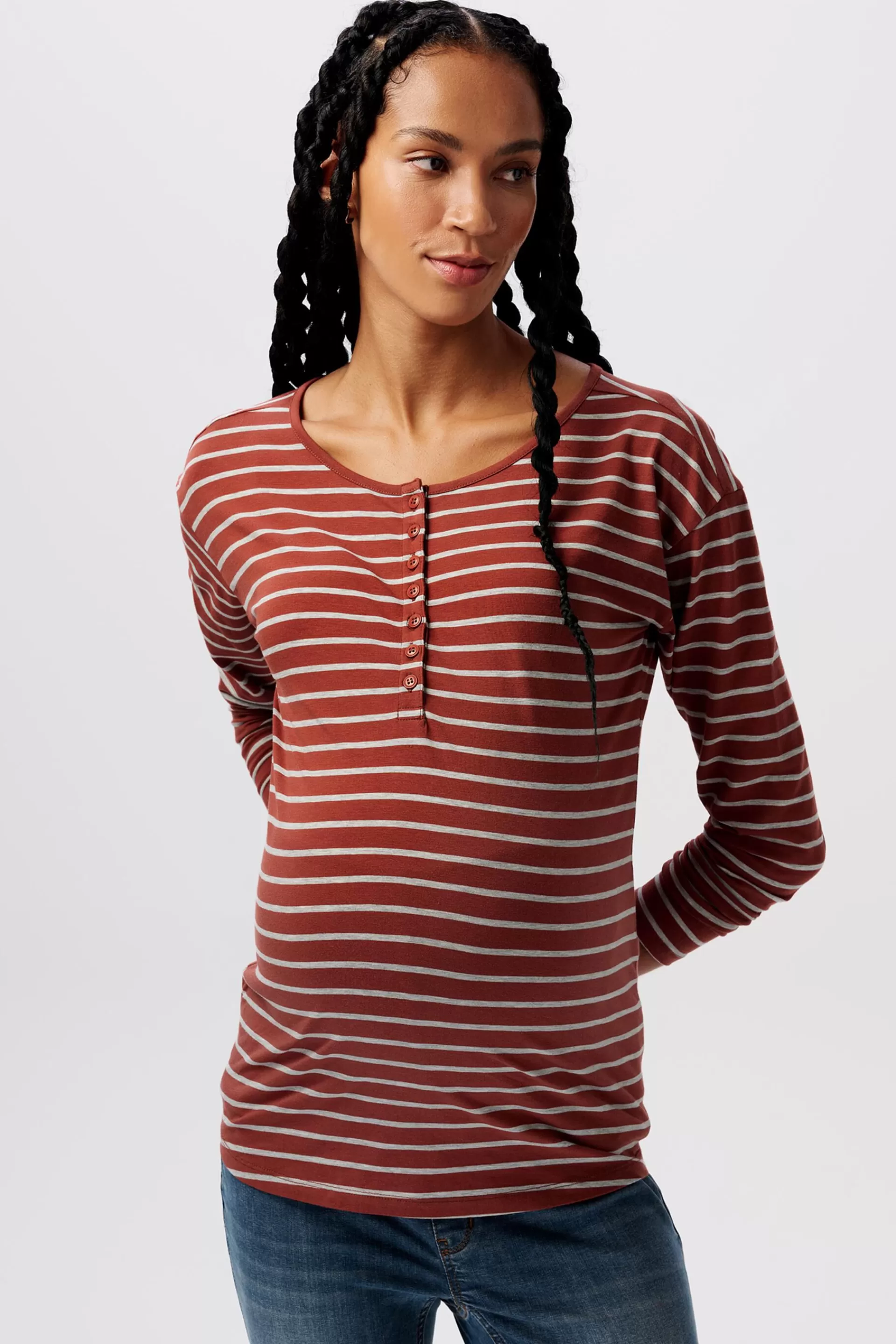 Gestreiftes Henley-Longsleeve mit Stillfunktion-ESPRIT Outlet