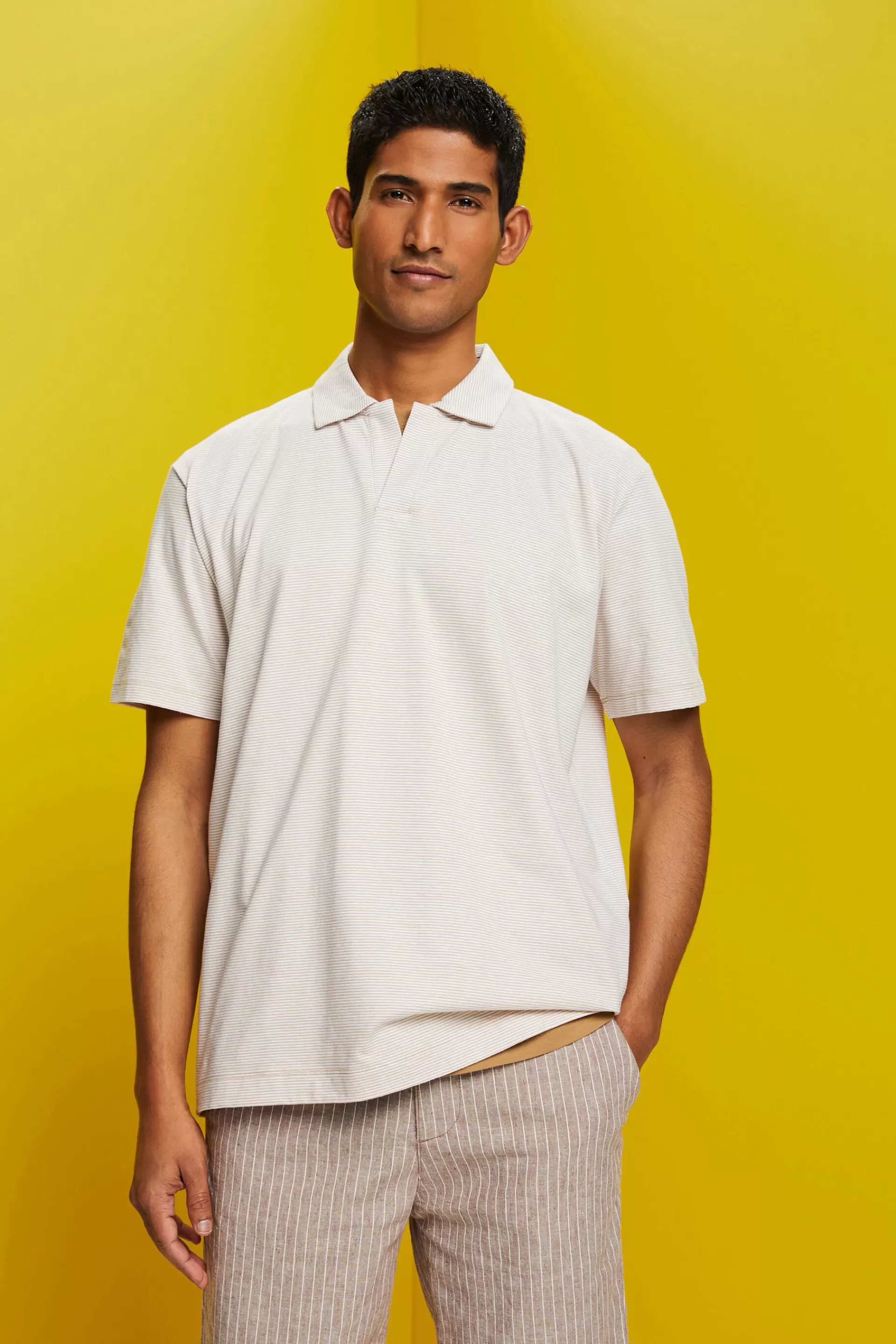 Gestreiftes Jersey Poloshirt, Baumwolle-Leinen-Mix-ESPRIT Cheap