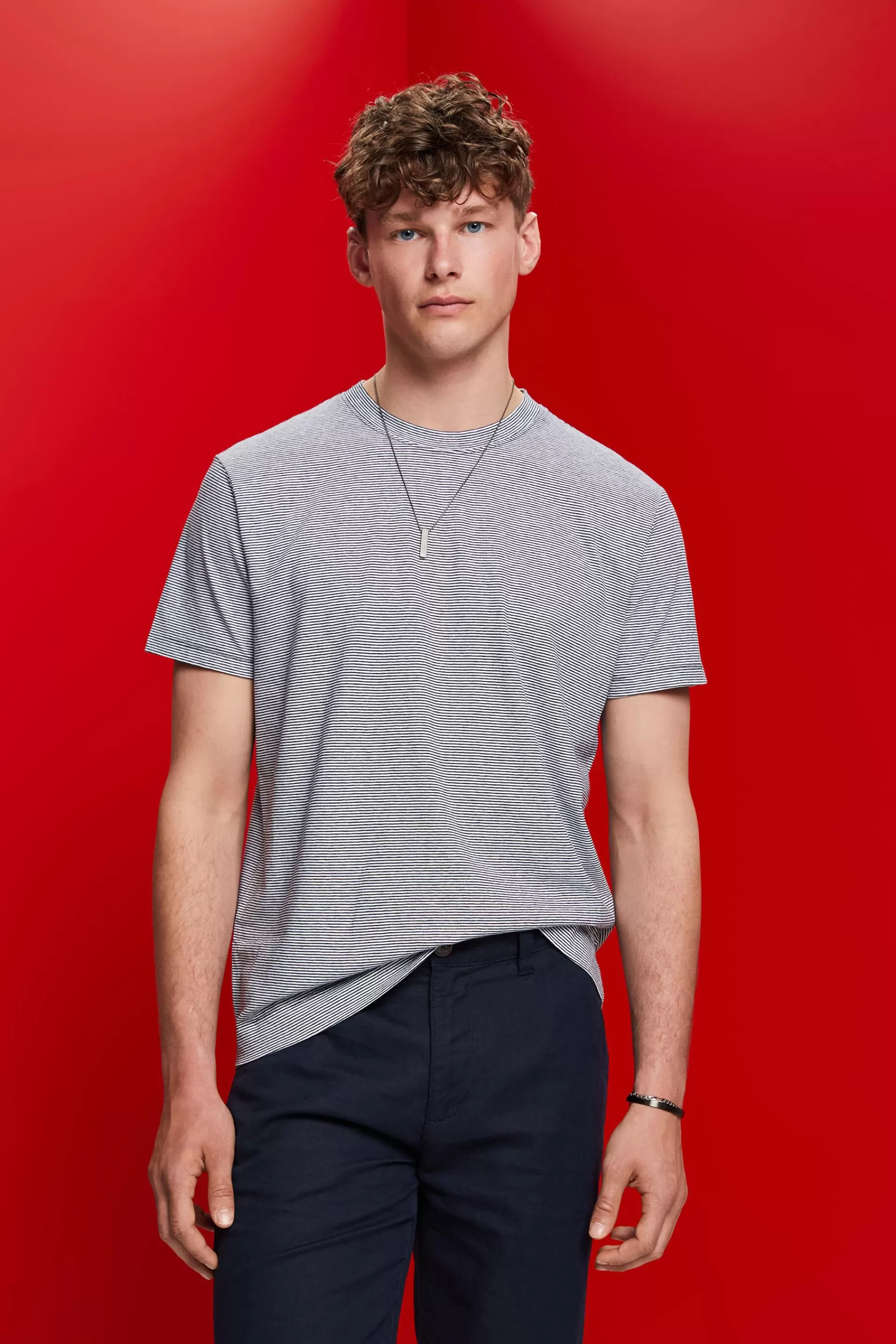 Gestreiftes Jersey T-Shirt, Baumwolle-Leinen-Mix-ESPRIT Store