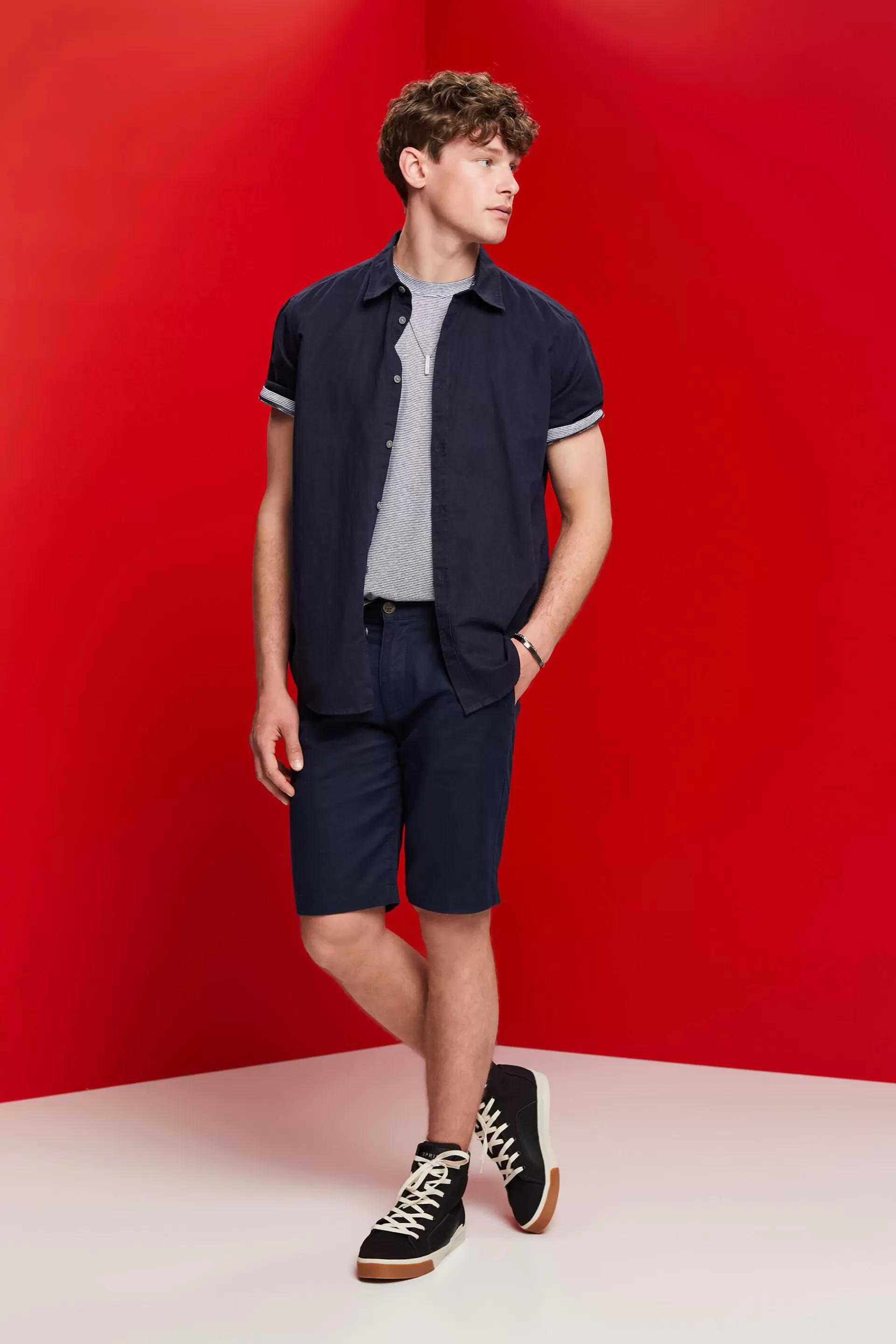 Gestreiftes Jersey T-Shirt, Baumwolle-Leinen-Mix-ESPRIT Store