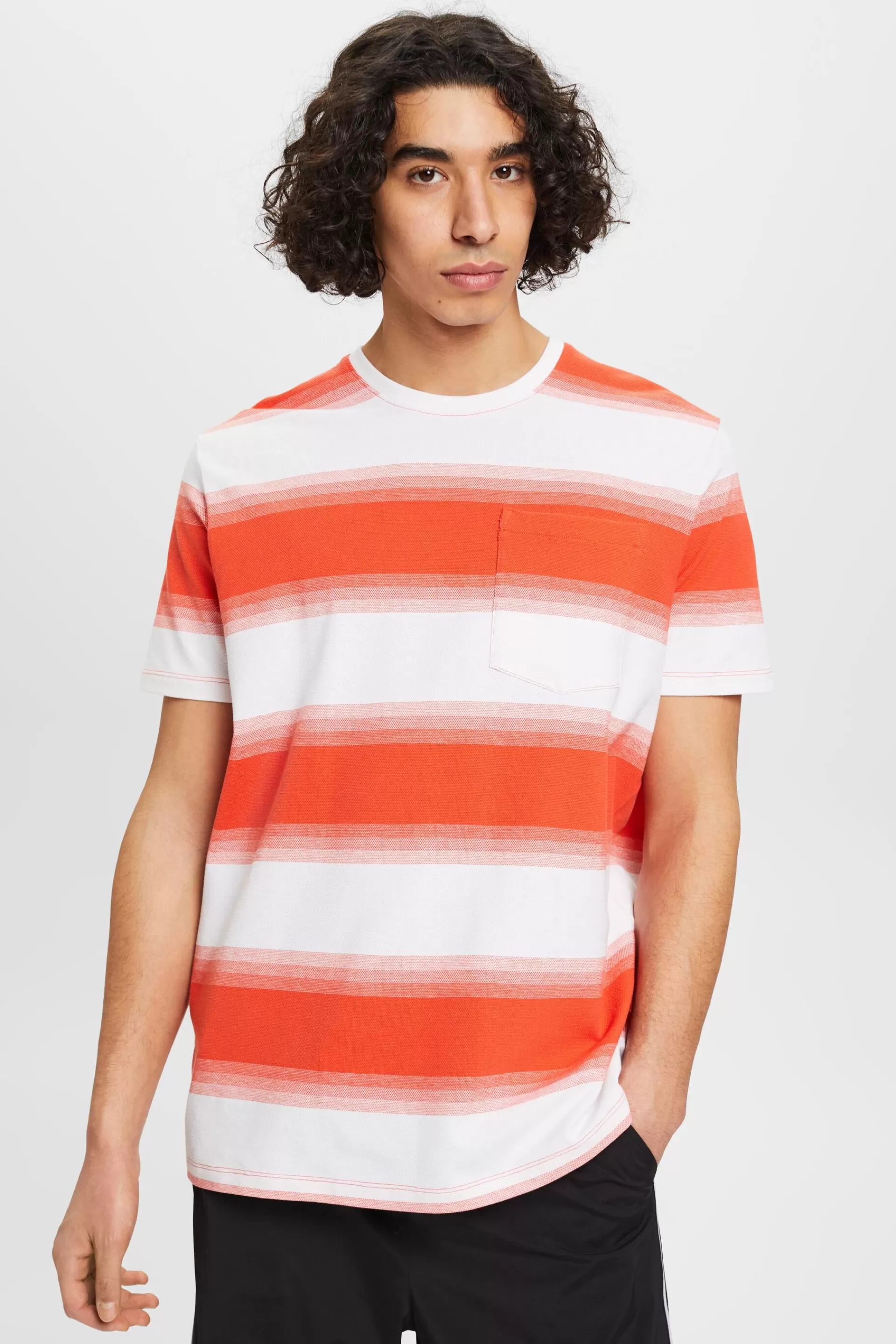 Gestreiftes T-Shirt aus Baumwollpikee-ESPRIT Outlet