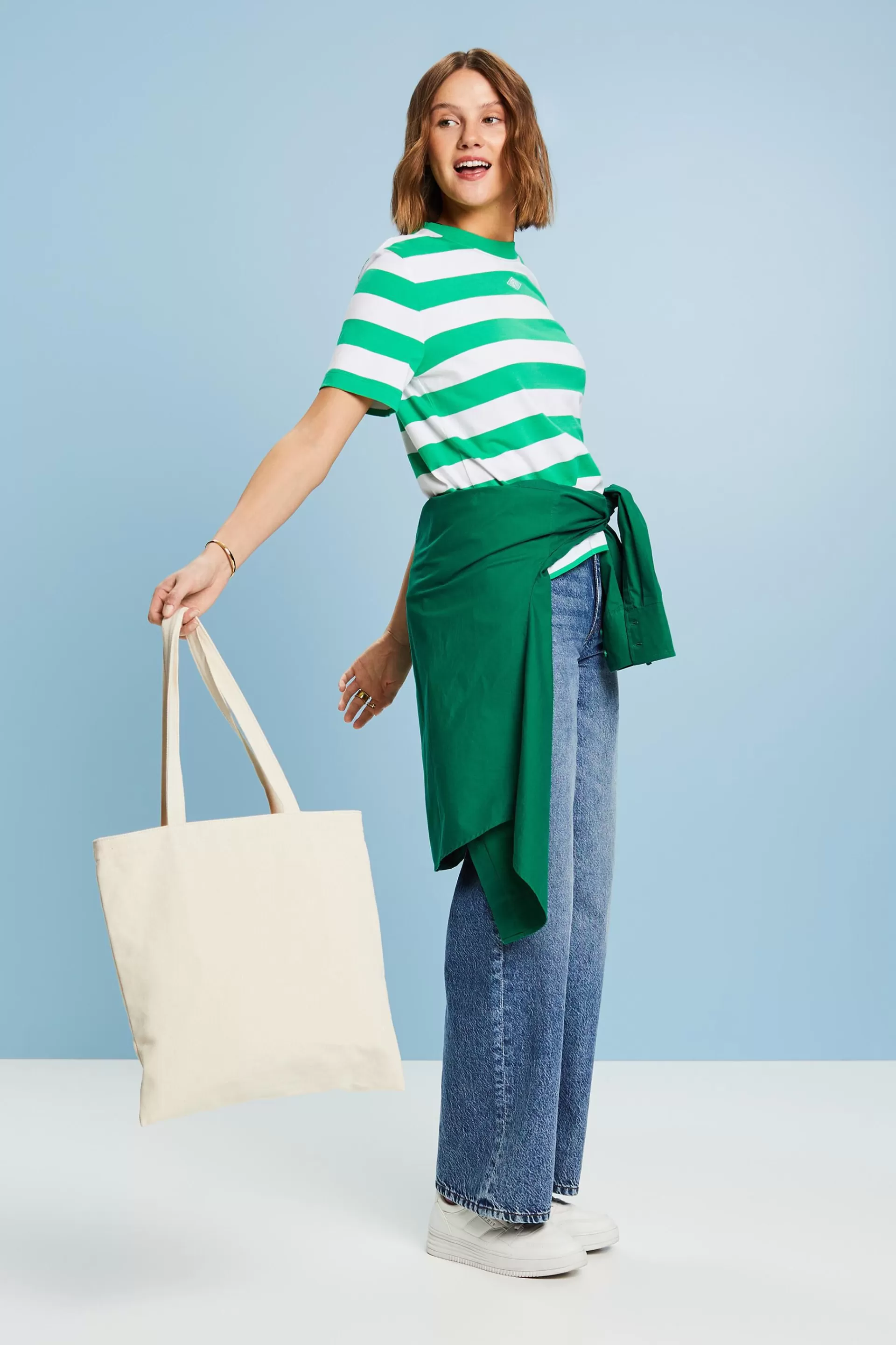 Gestreiftes T-Shirt mit Logostickerei-ESPRIT Best Sale