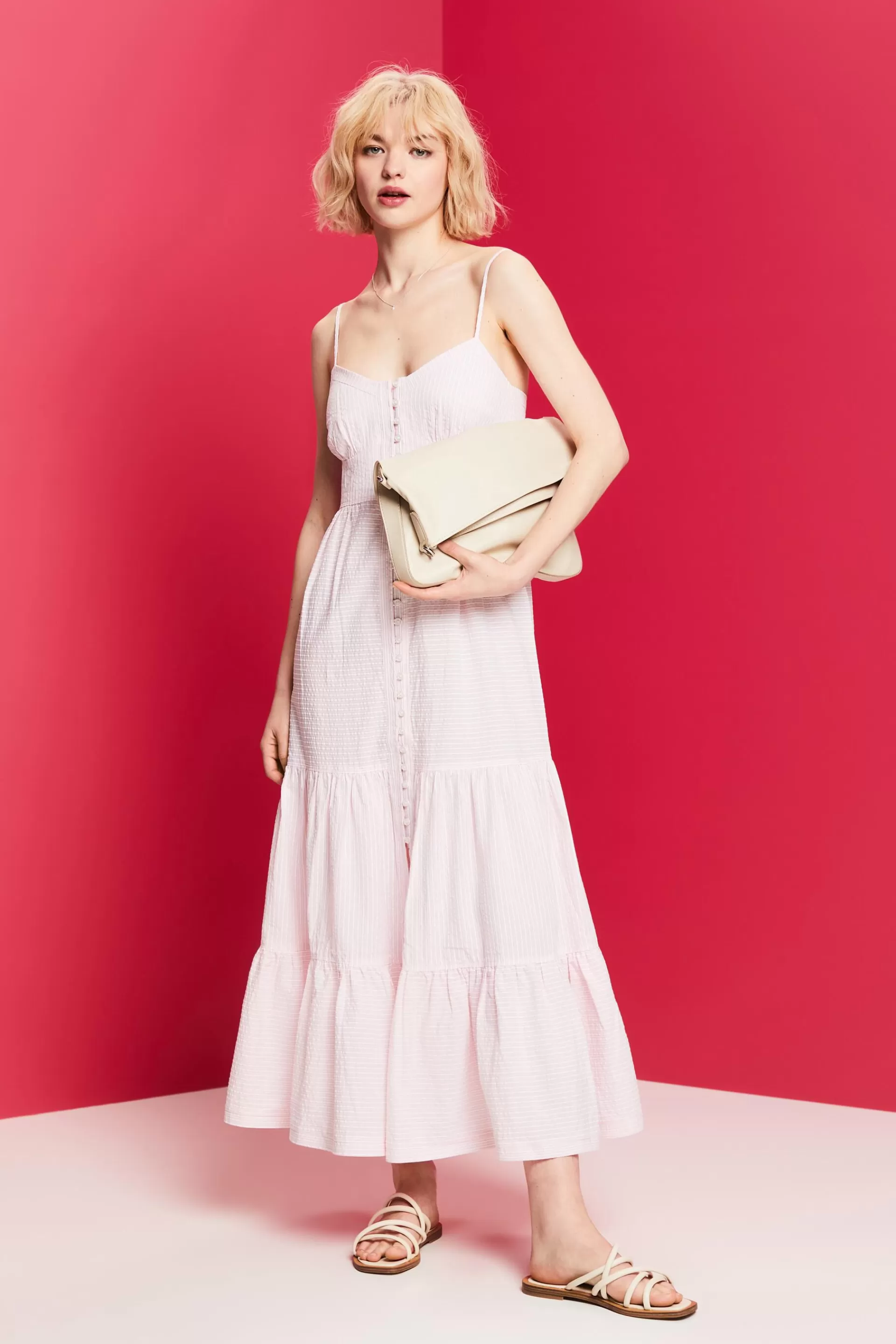 Gestuftes Maxikleid mit Knopfleiste vorne-ESPRIT Shop