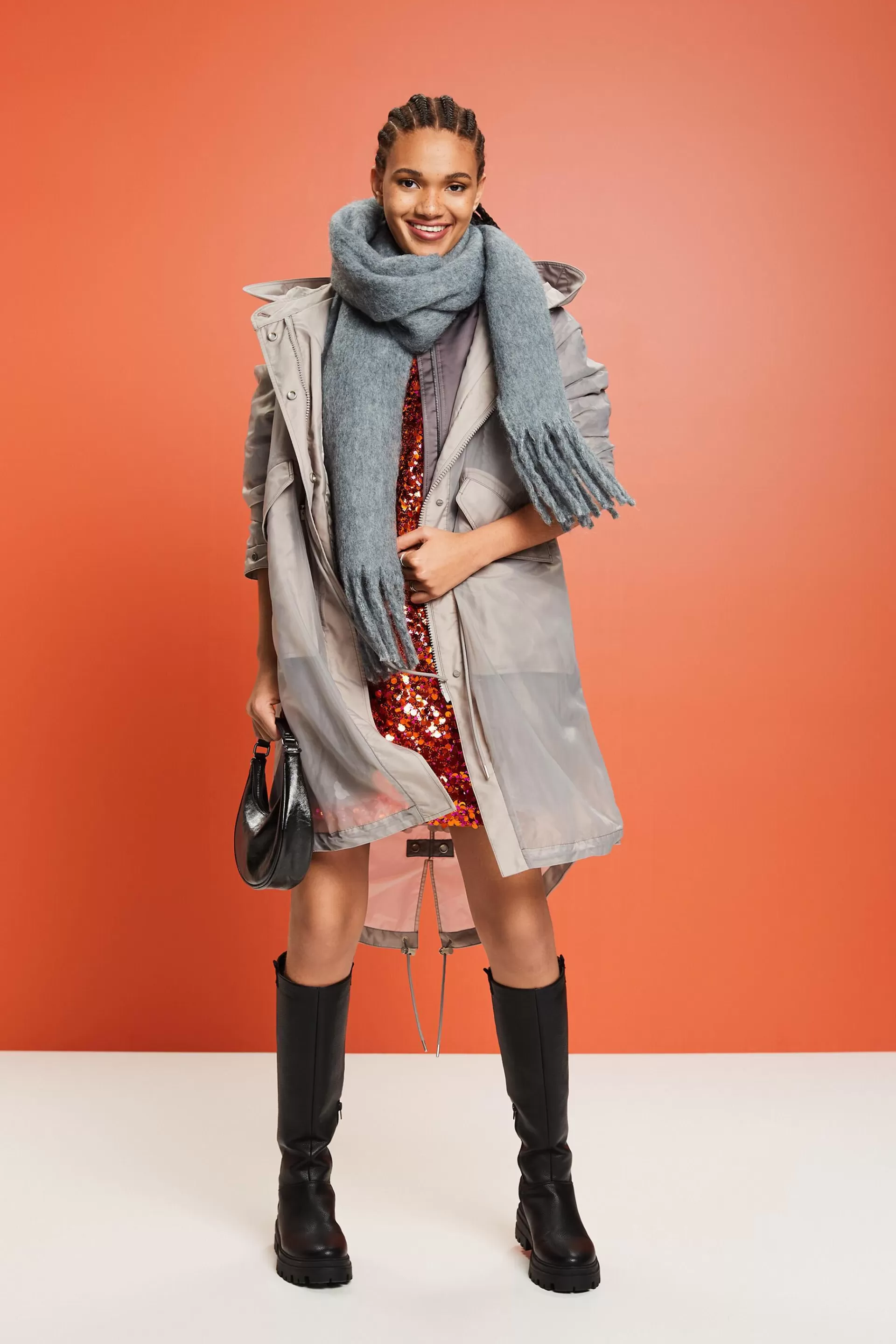 Halbtransparenter Kapuzen-Parka mit Pailletten-ESPRIT Outlet