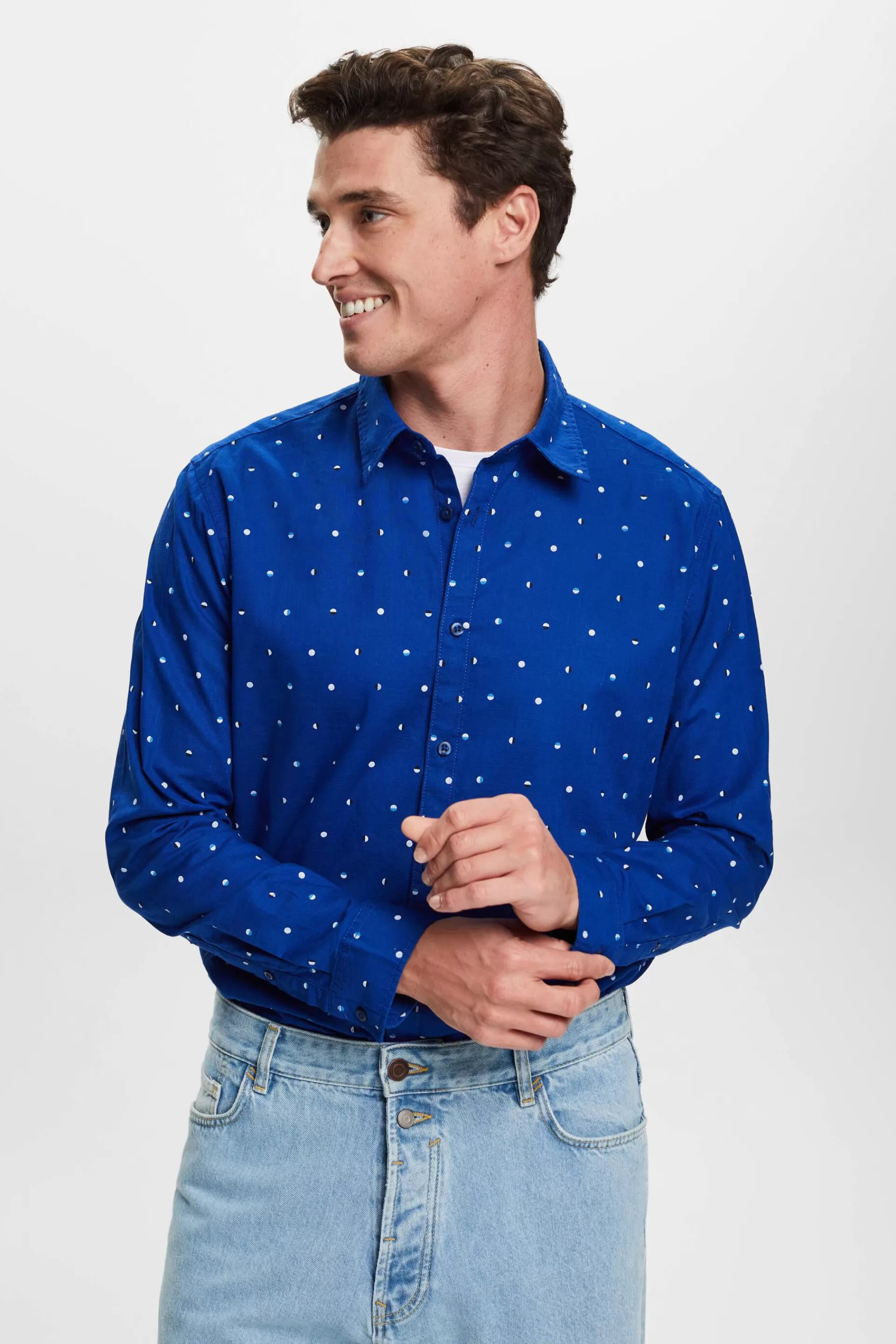 Hemd aus Slub Baumwolle mit Lunar-Dot-Muster-ESPRIT Best