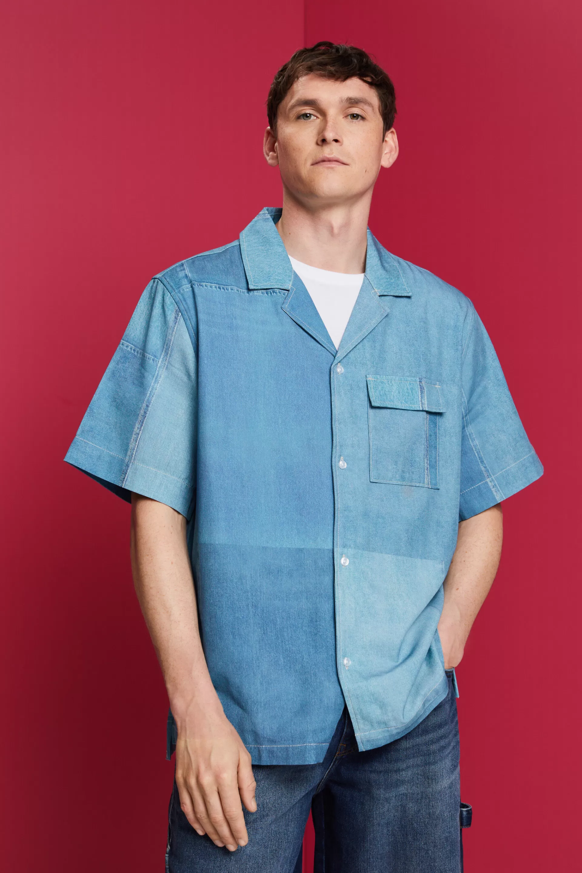 Hemd mit durchgehendem Denim-Print-ESPRIT Hot