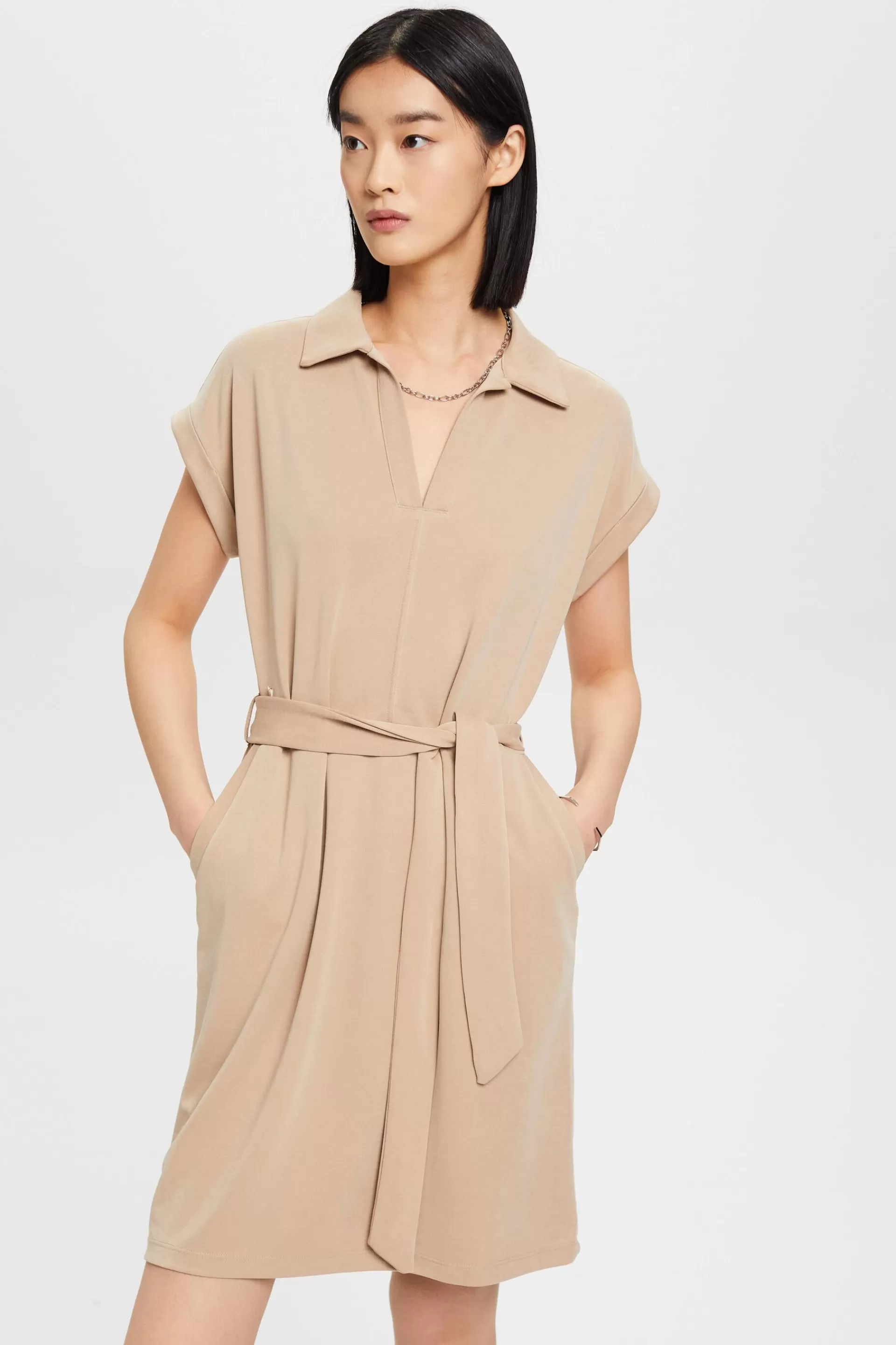 Hemdblusenkleid aus Modal mit Gürtel-ESPRIT Sale