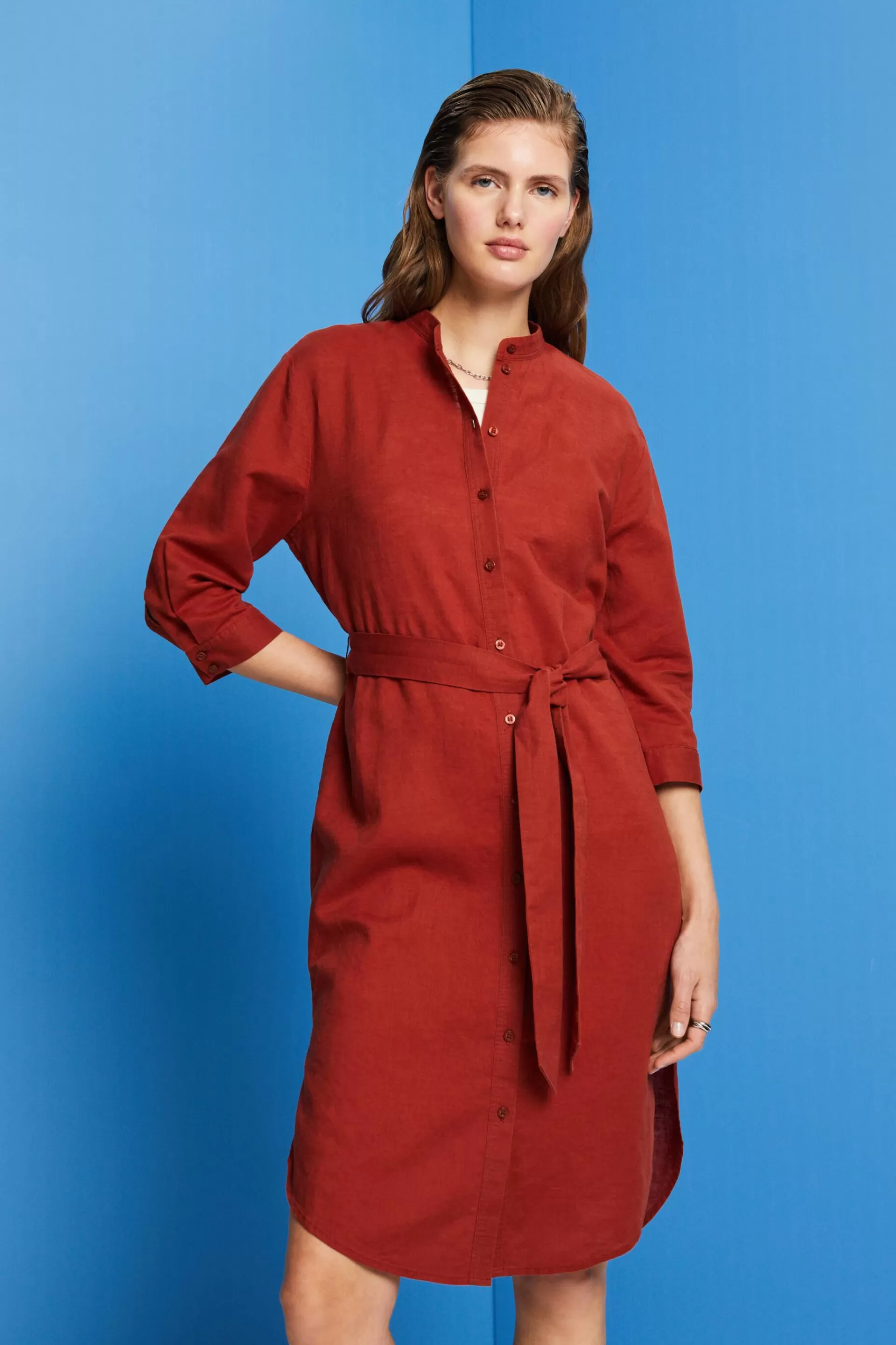Hemdblusenkleid, Baumwolle-Leinen-Mix-ESPRIT Shop