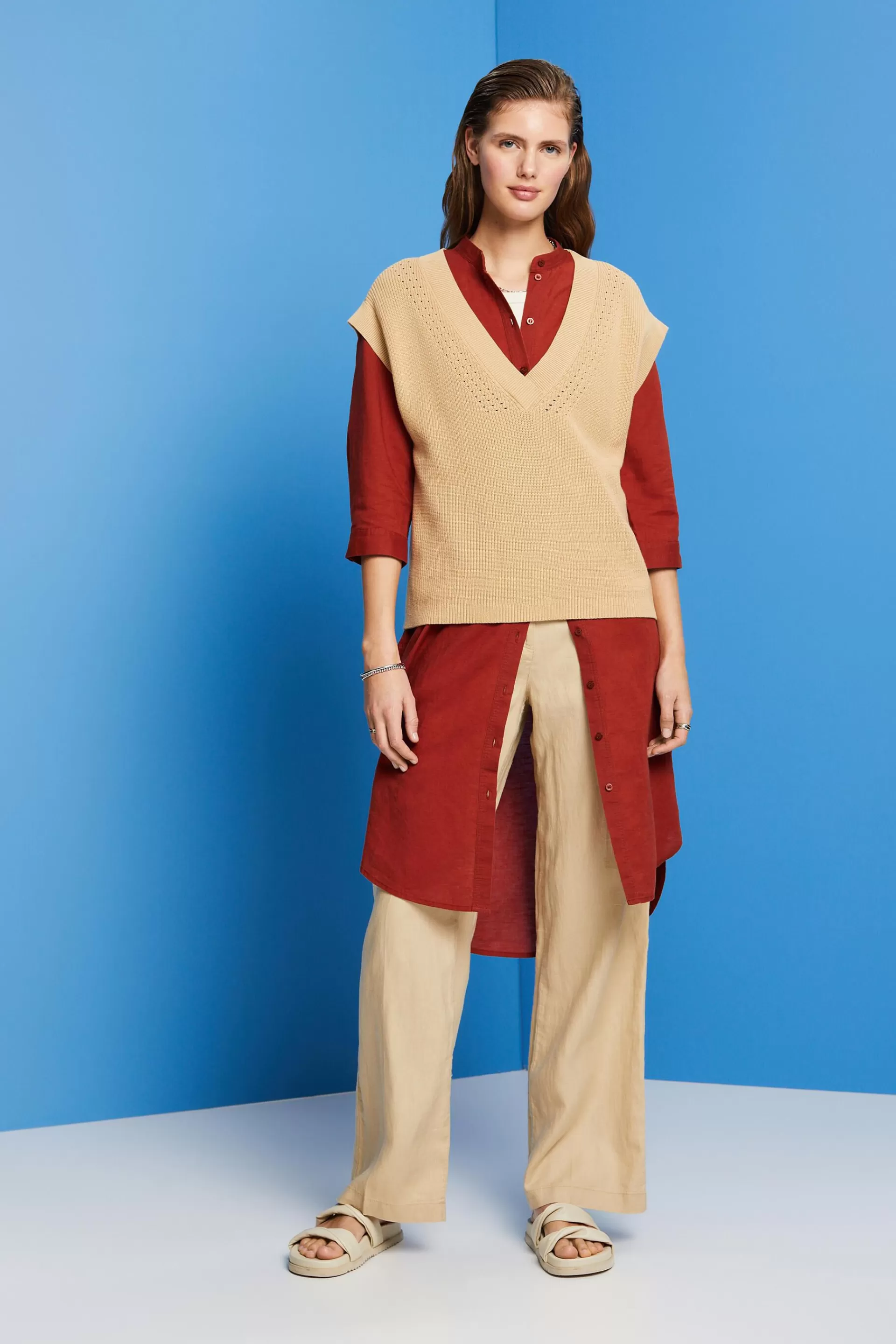 Hemdblusenkleid, Baumwolle-Leinen-Mix-ESPRIT Shop