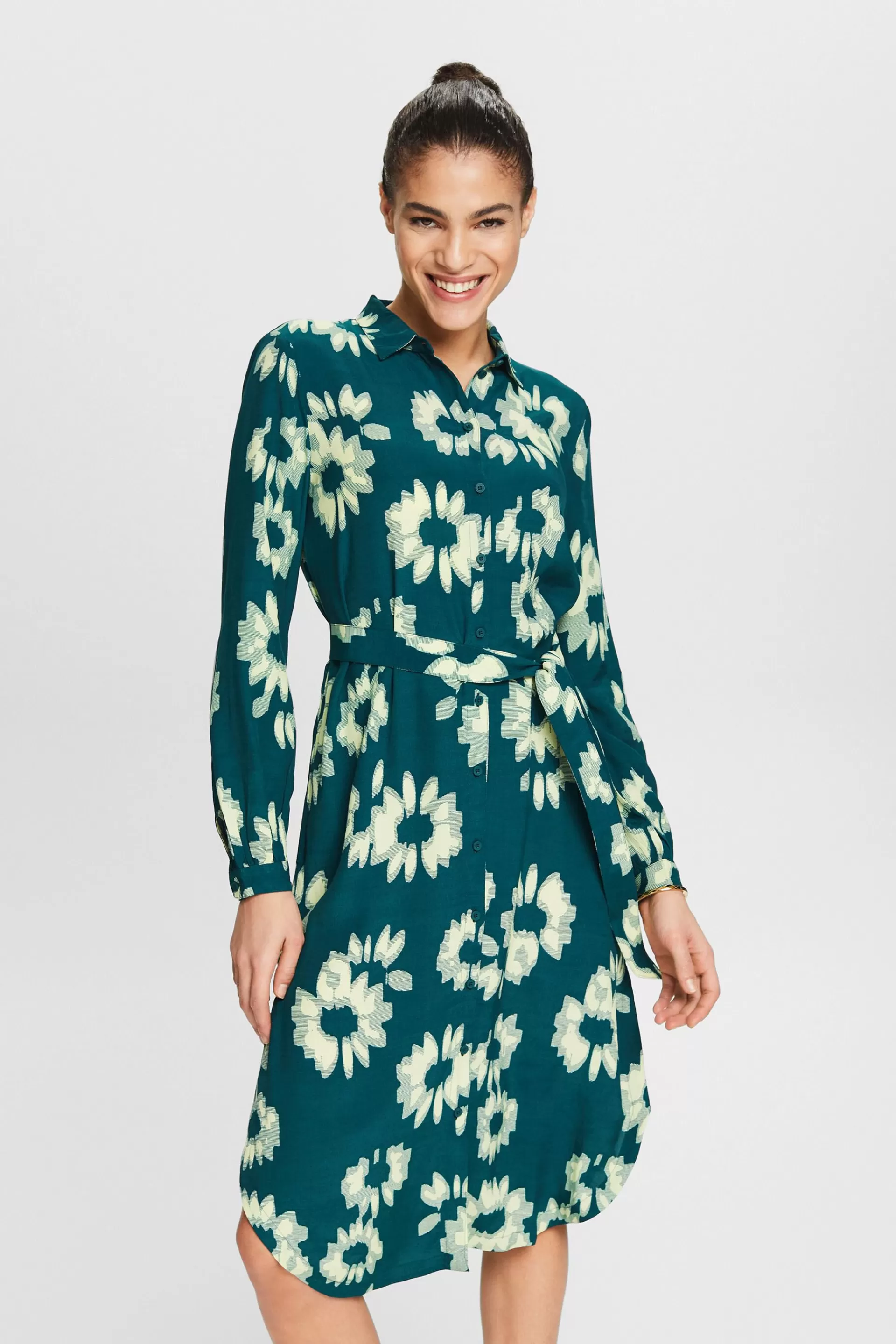 Hemdblusenkleid mit Gürtel und Print-ESPRIT Shop