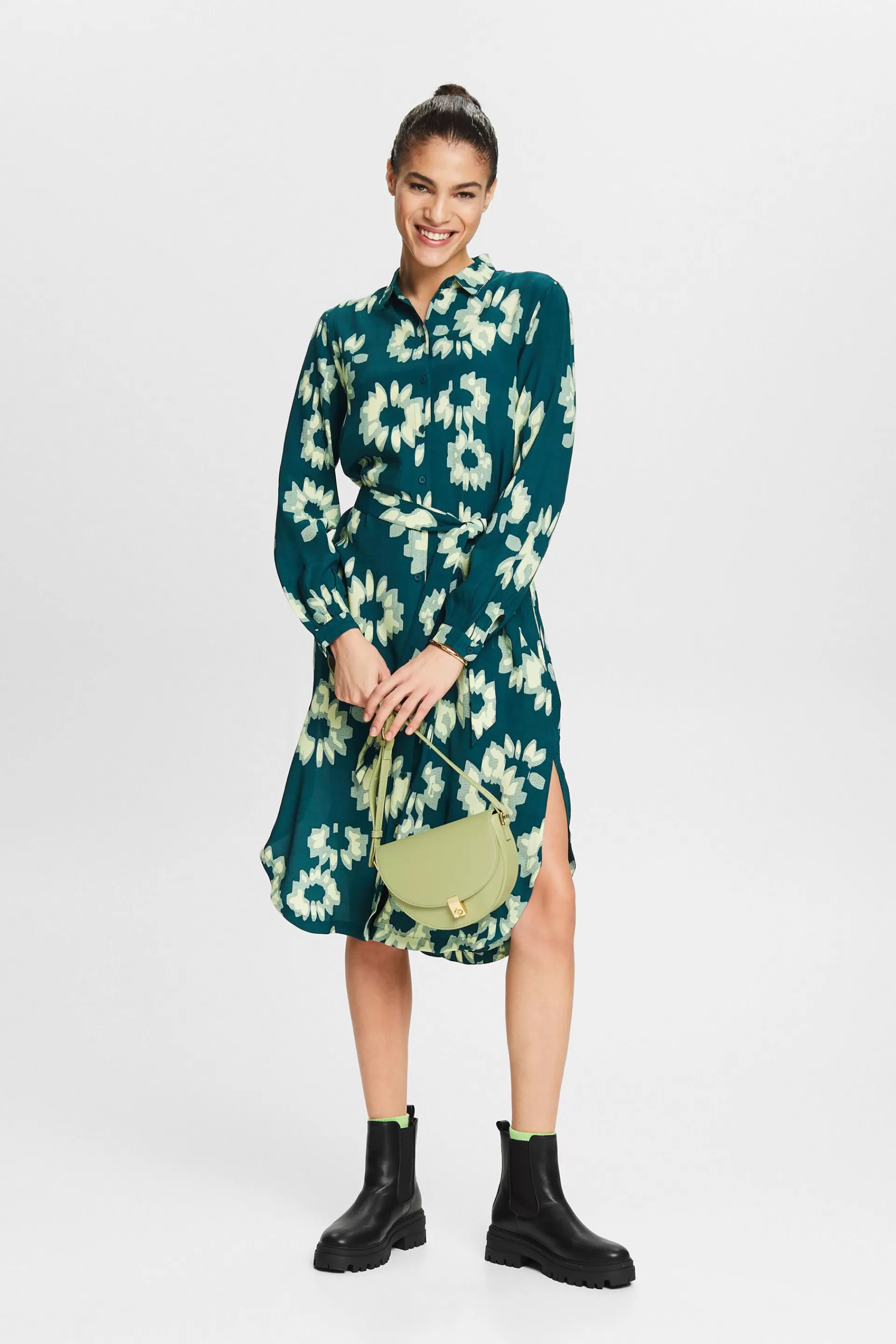 Hemdblusenkleid mit Gürtel und Print-ESPRIT Shop
