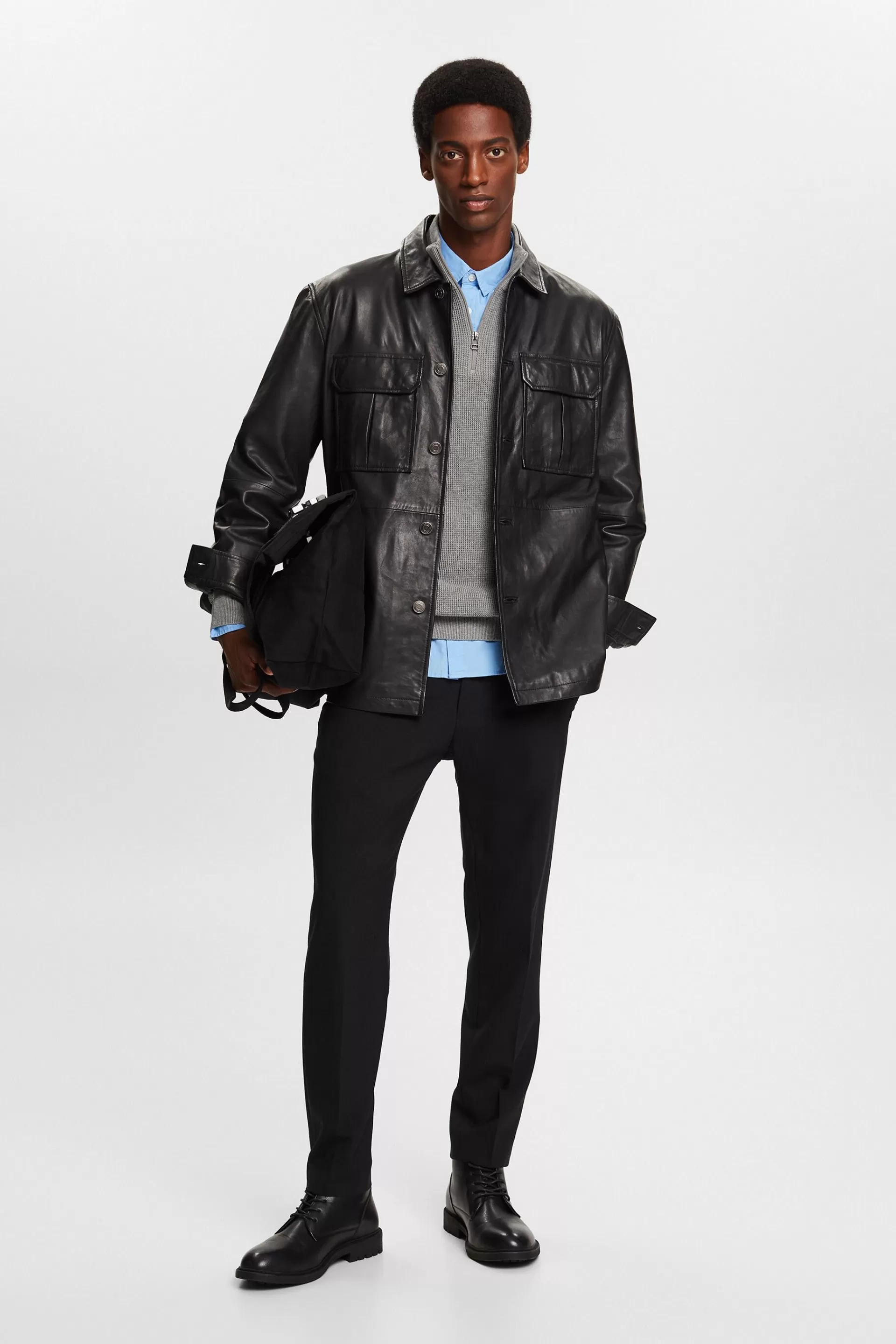 Hemdjacke aus Leder-ESPRIT Discount