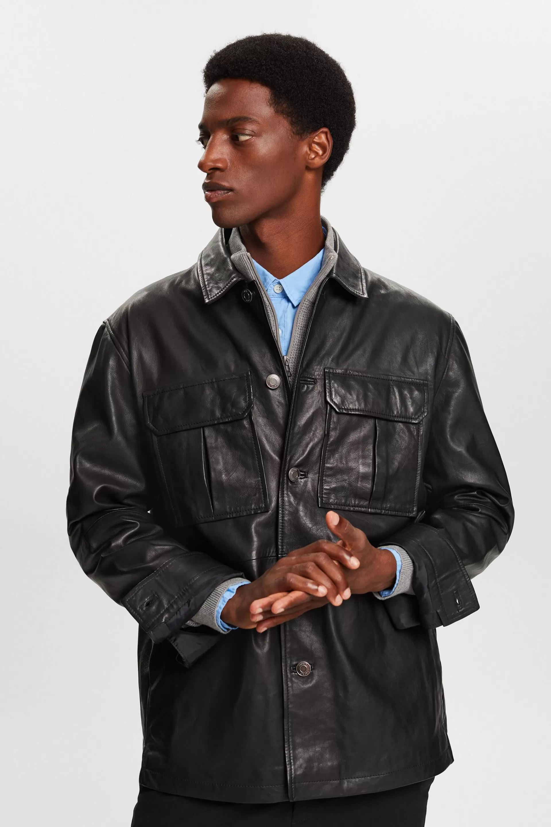 Hemdjacke aus Leder-ESPRIT Discount