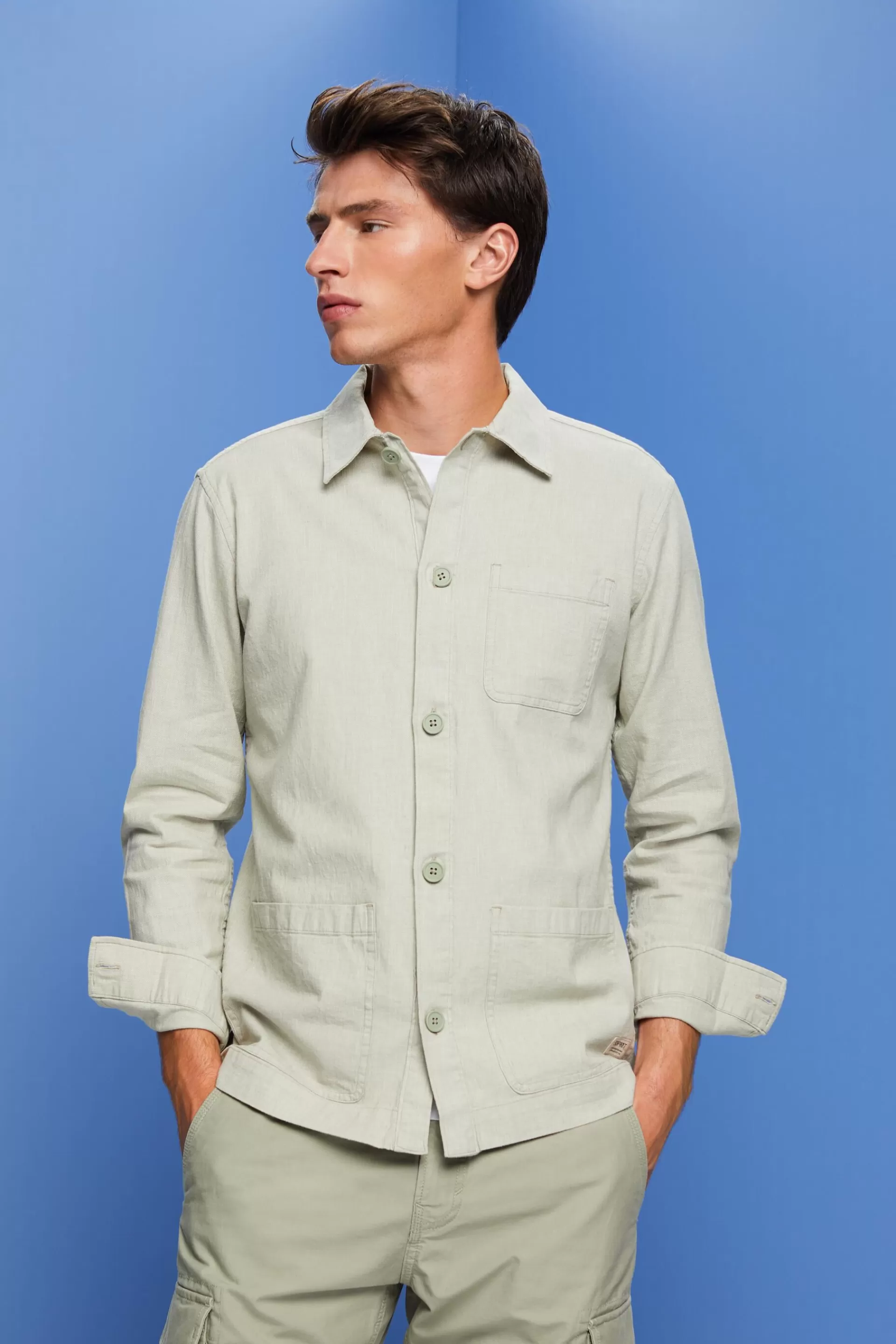 Herringbone-Hemd, Leinenmix-ESPRIT Online