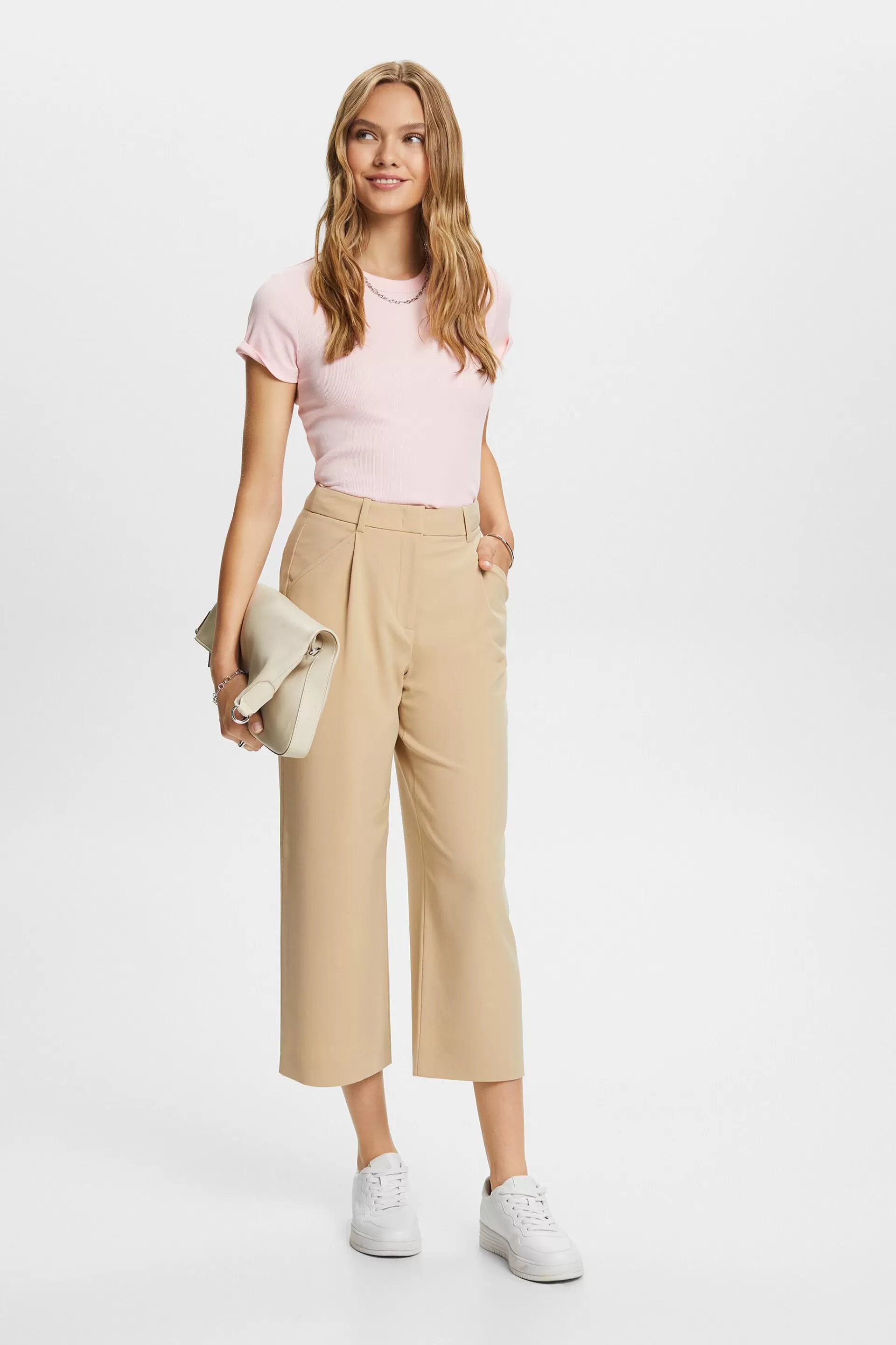 High-Rise-Culotte mit Bundfalten-ESPRIT Sale