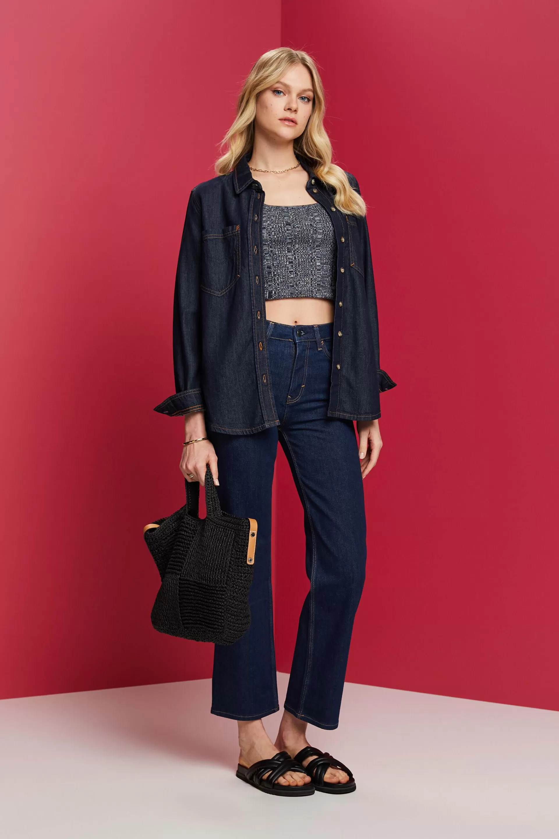 High-Rise-Jeans mit geradem Bein-ESPRIT Cheap