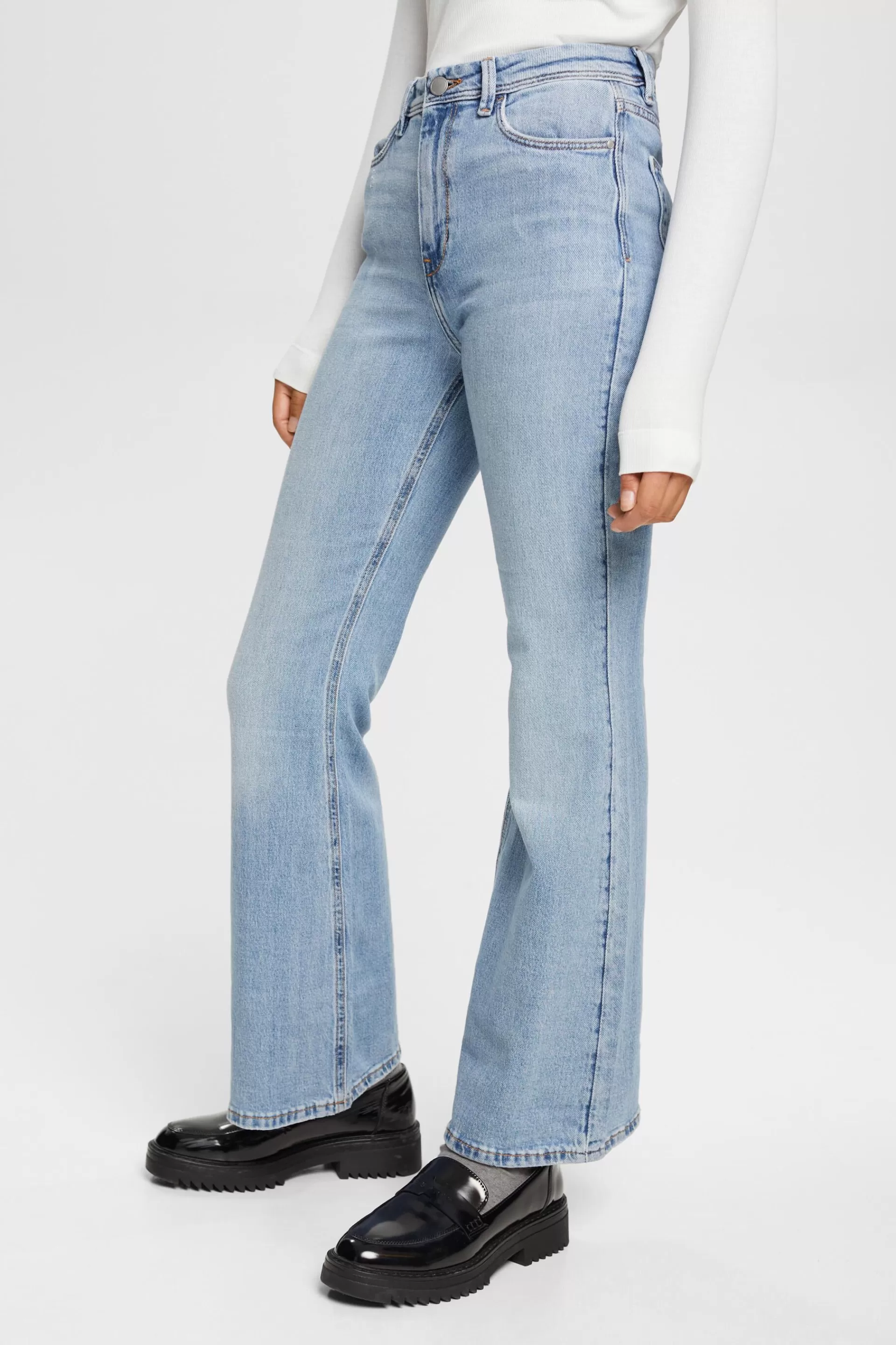 High-Waist-Jeans aus Denim mit ausgestelltem Bein-ESPRIT Store
