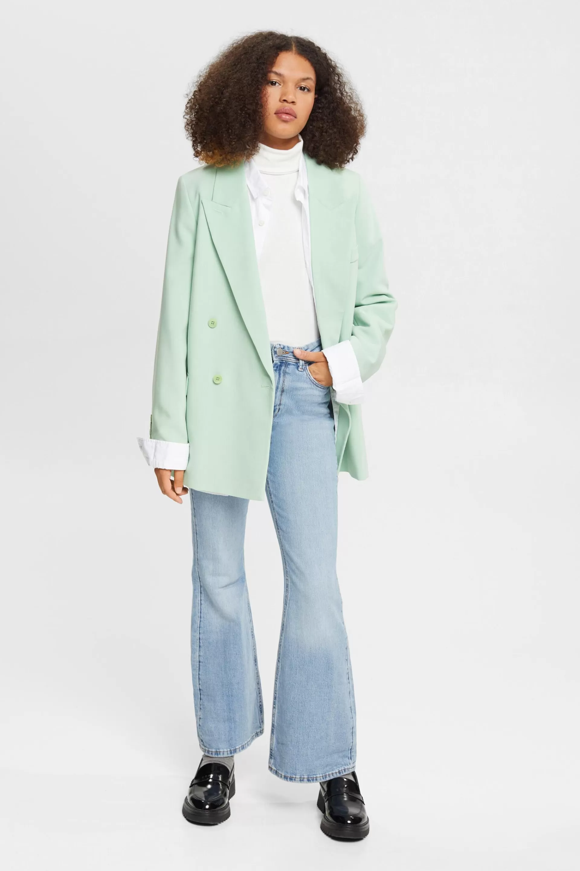 High-Waist-Jeans aus Denim mit ausgestelltem Bein-ESPRIT Store