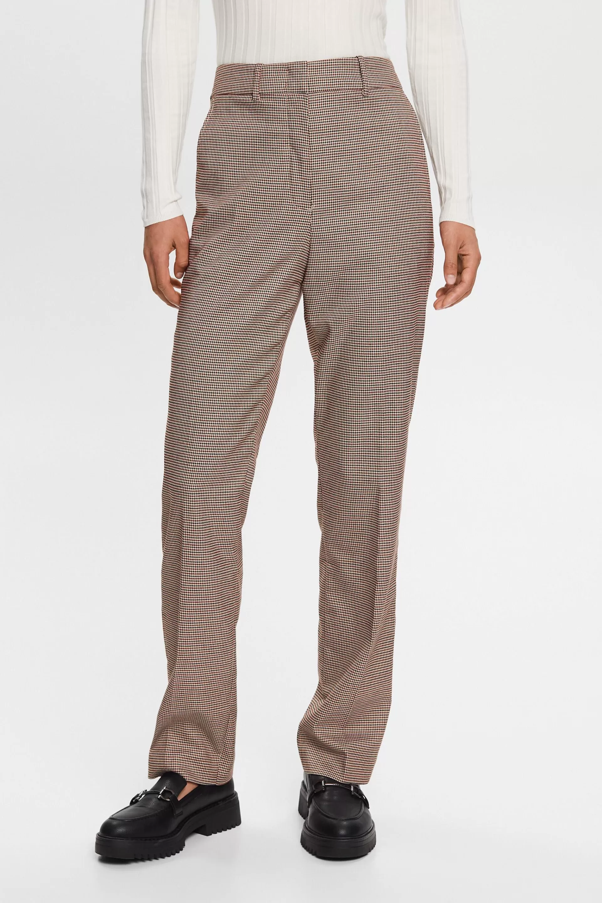 Hose mit weitem Bein und hohem Bund im Hahnentritt-Design-ESPRIT Online