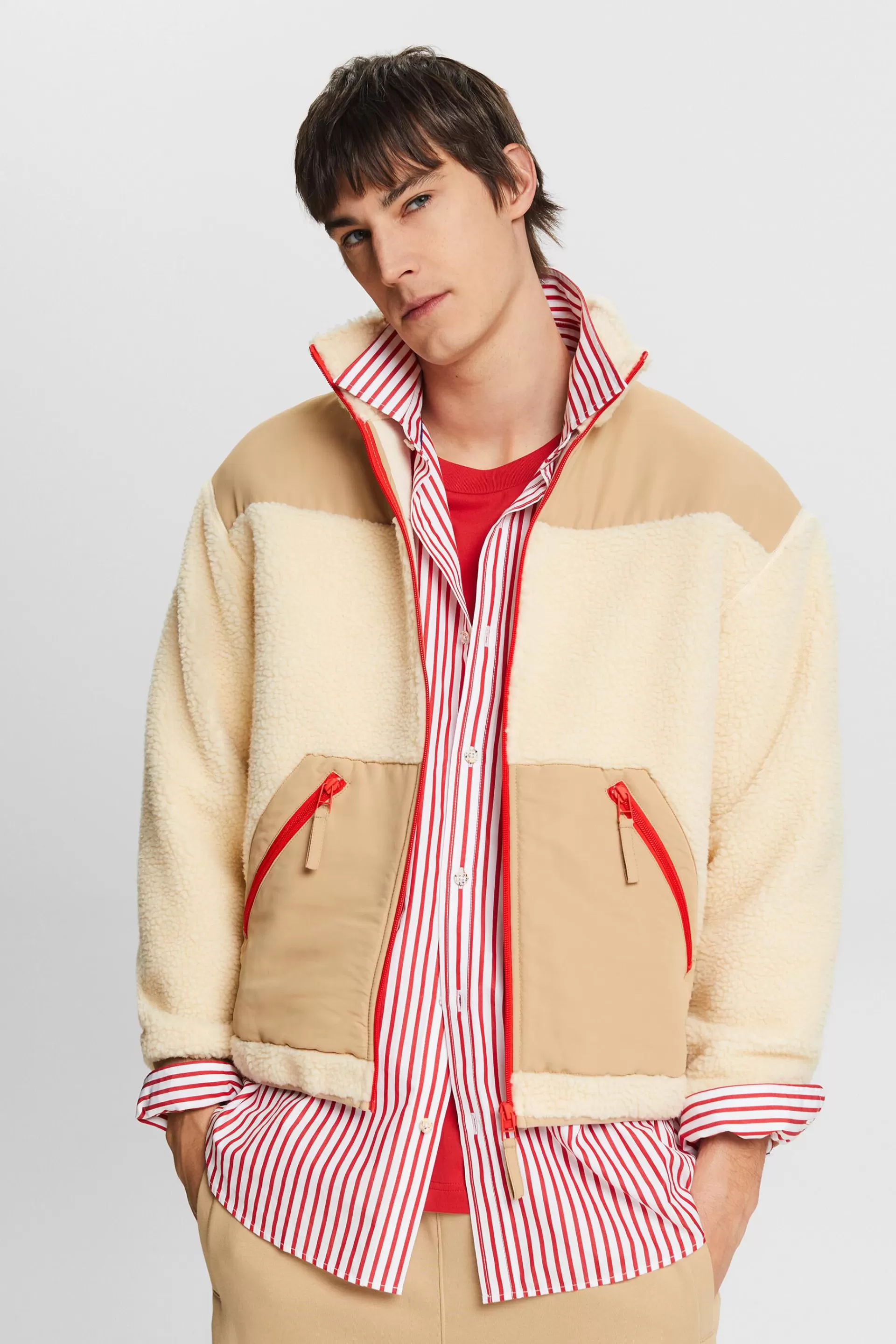 Jacke mit Teddyfell und Fleece-ESPRIT Outlet