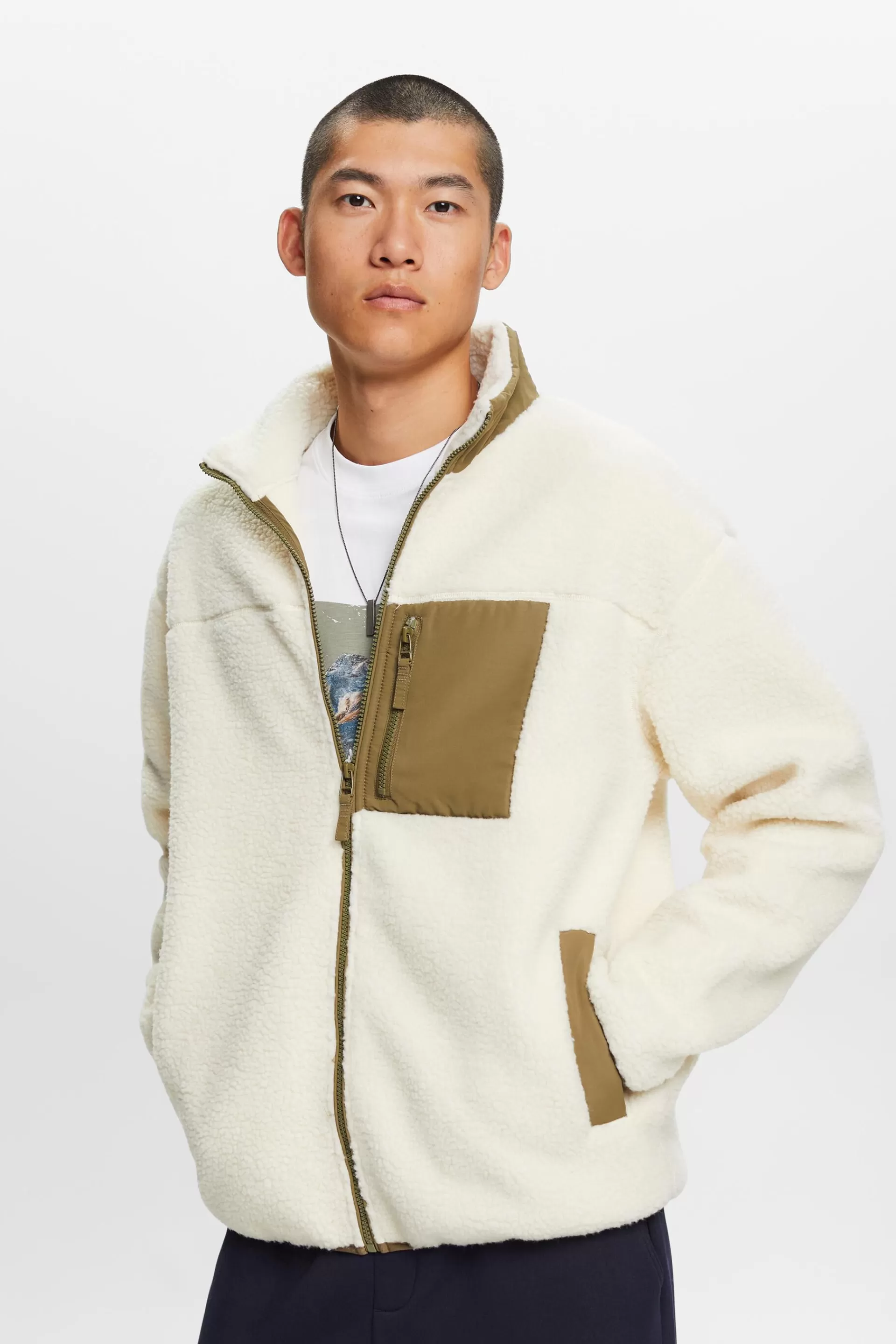 Jacke mit Teddyfell und Fleece-ESPRIT Clearance