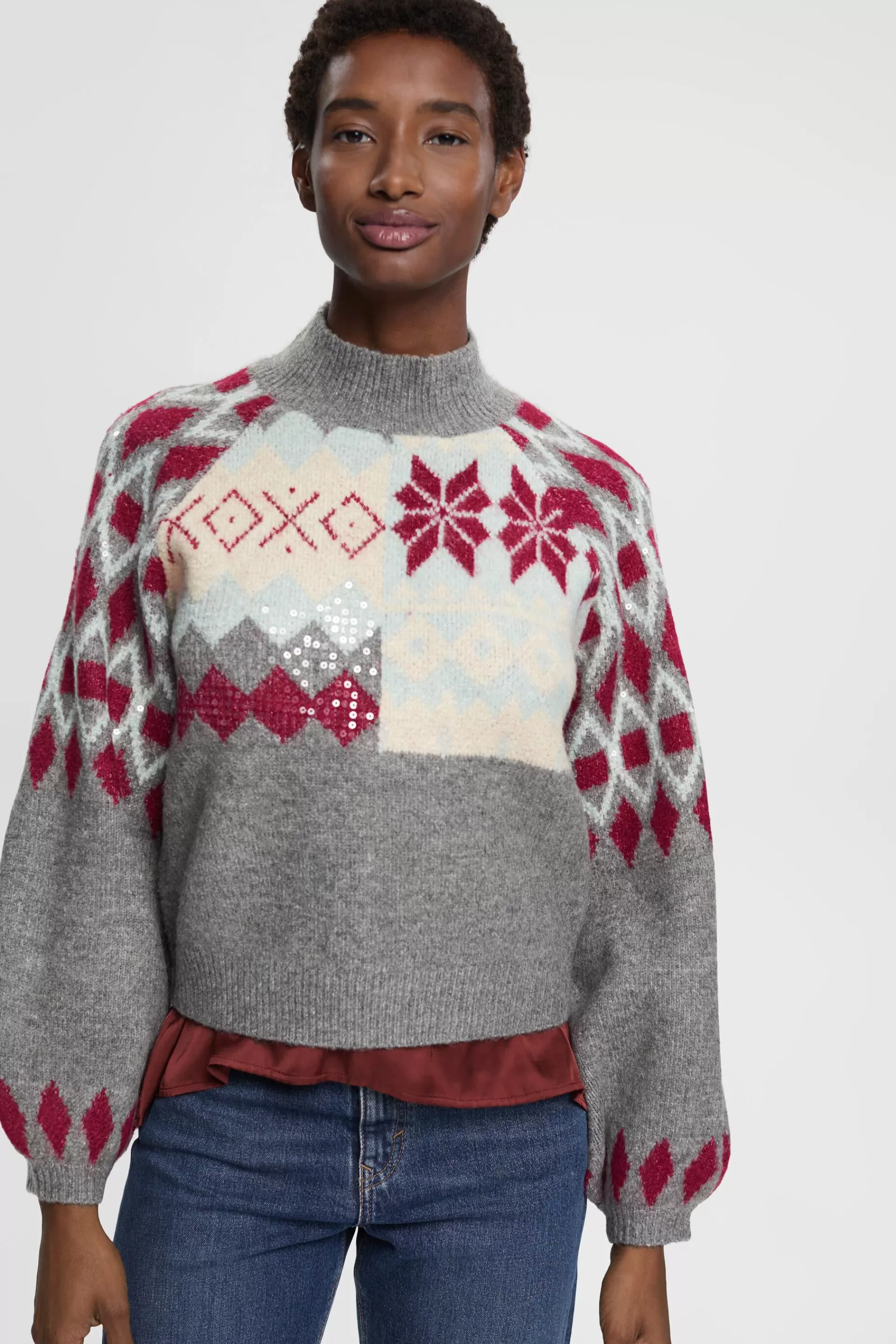 Jacquard-Pullover mit Pailletten-ESPRIT Hot