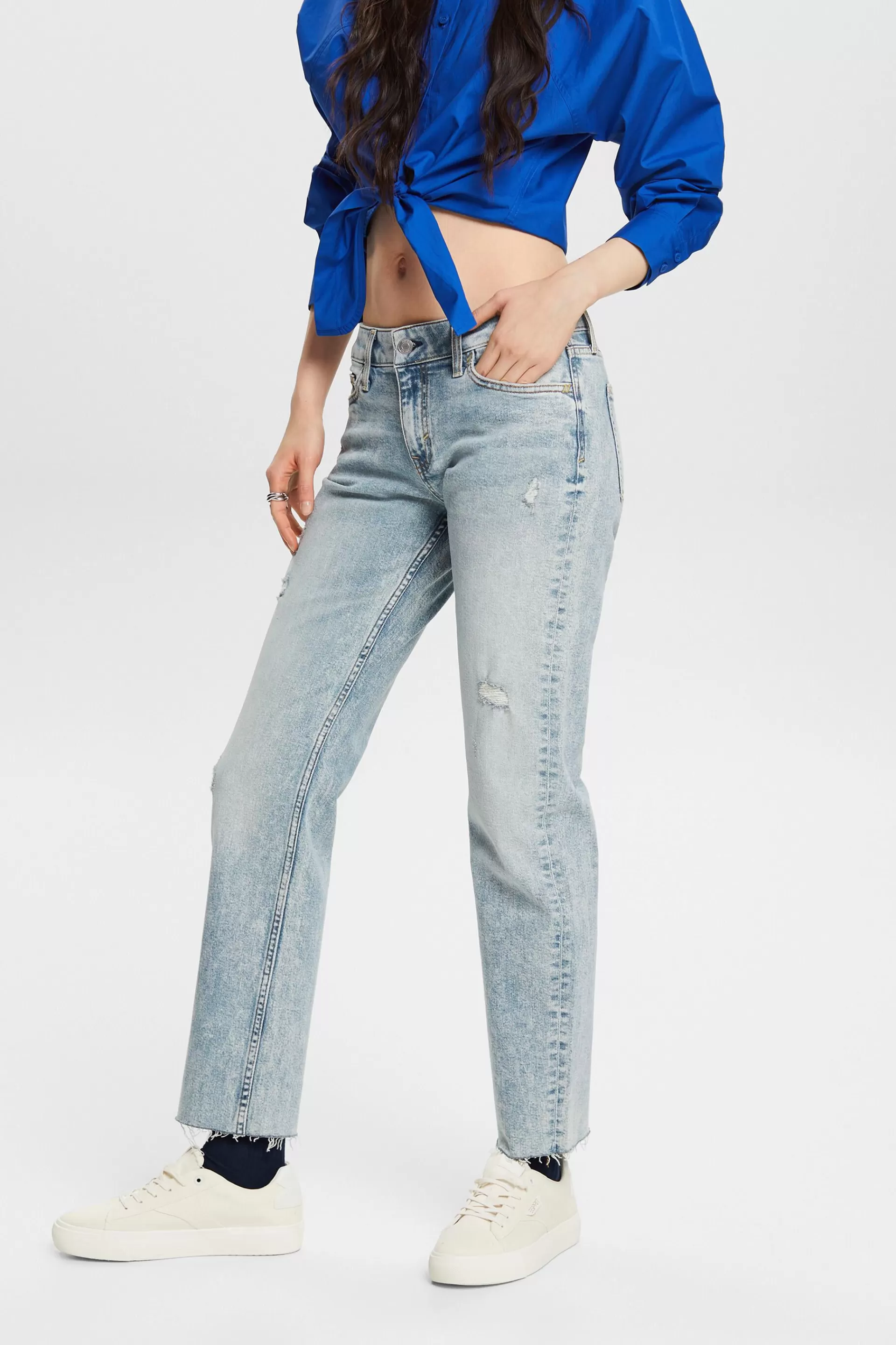 Jeans mit geradem Bein und mittlerer Bundhöhe-ESPRIT Cheap