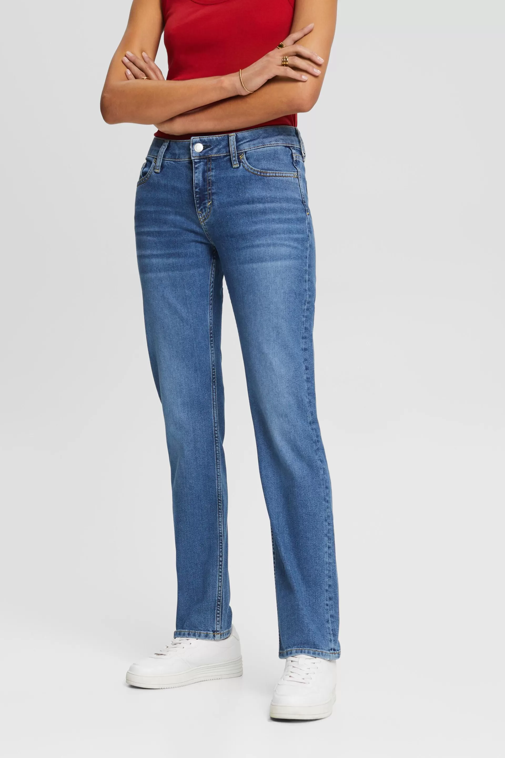 Jeans mit geradem Bein und mittlerer Bundhöhe-ESPRIT New