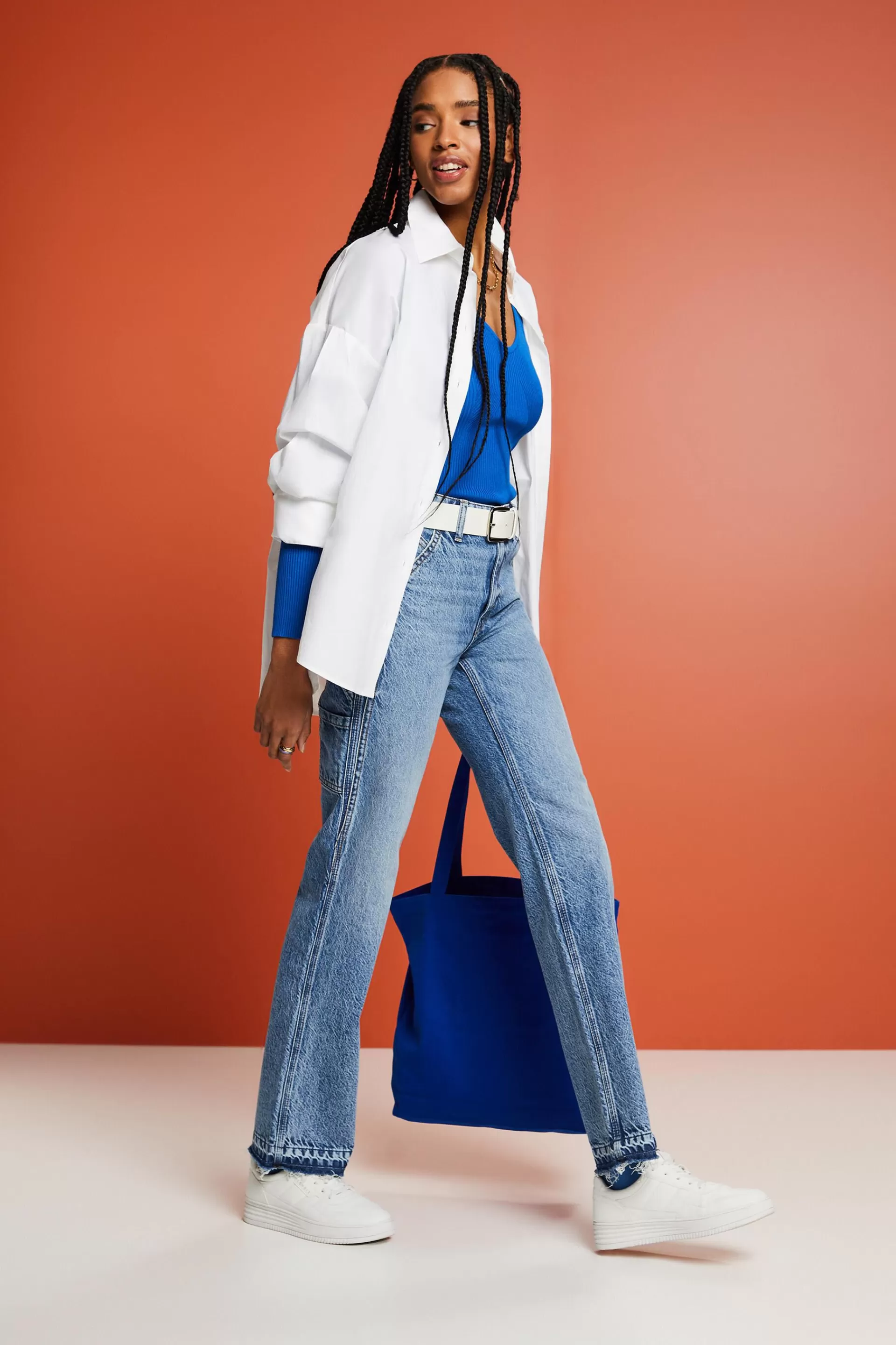 Jeans mit gerader Passform und hohem Bund-ESPRIT Outlet