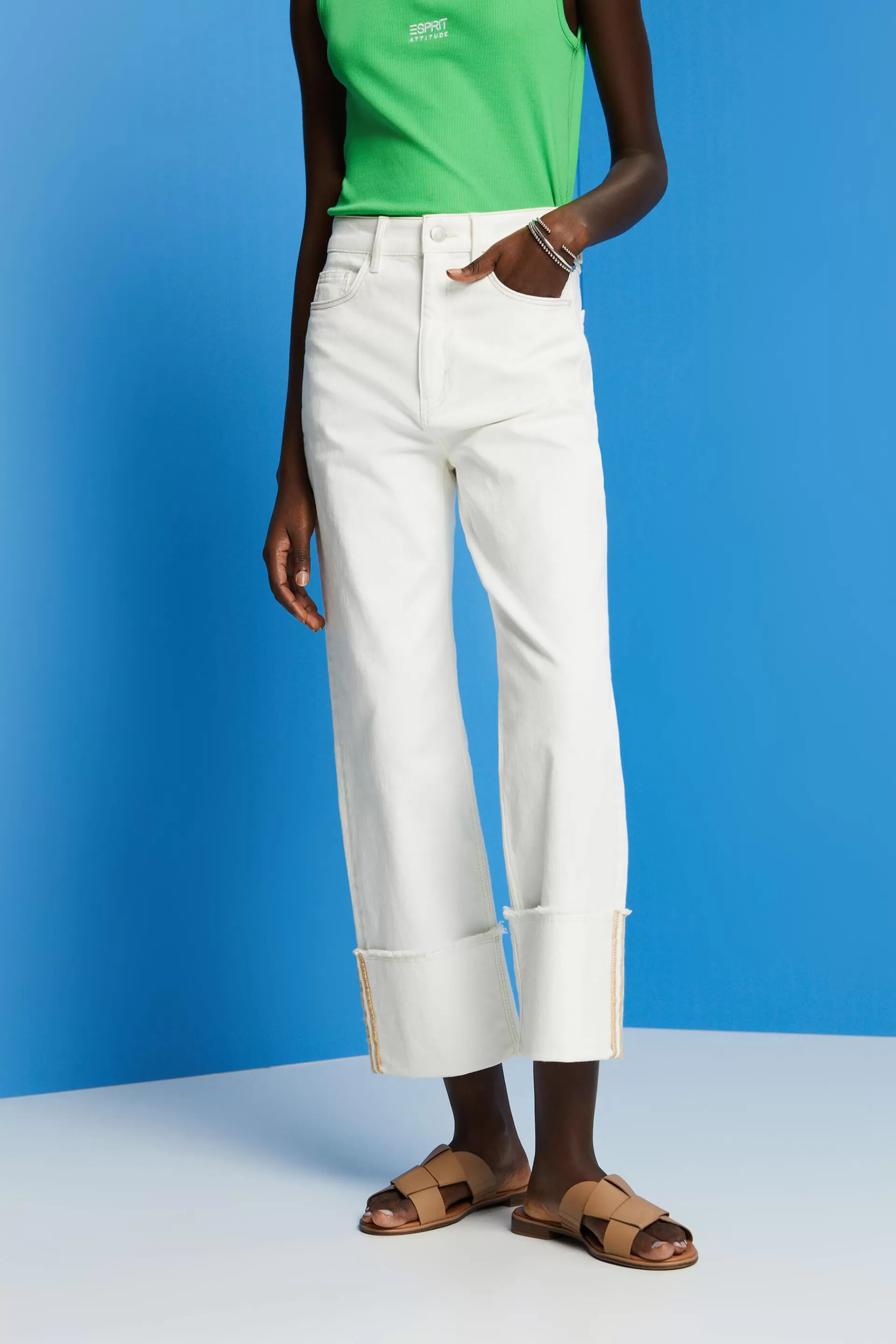 Jeans mit hohem Bund und Beinumschlag-ESPRIT Shop