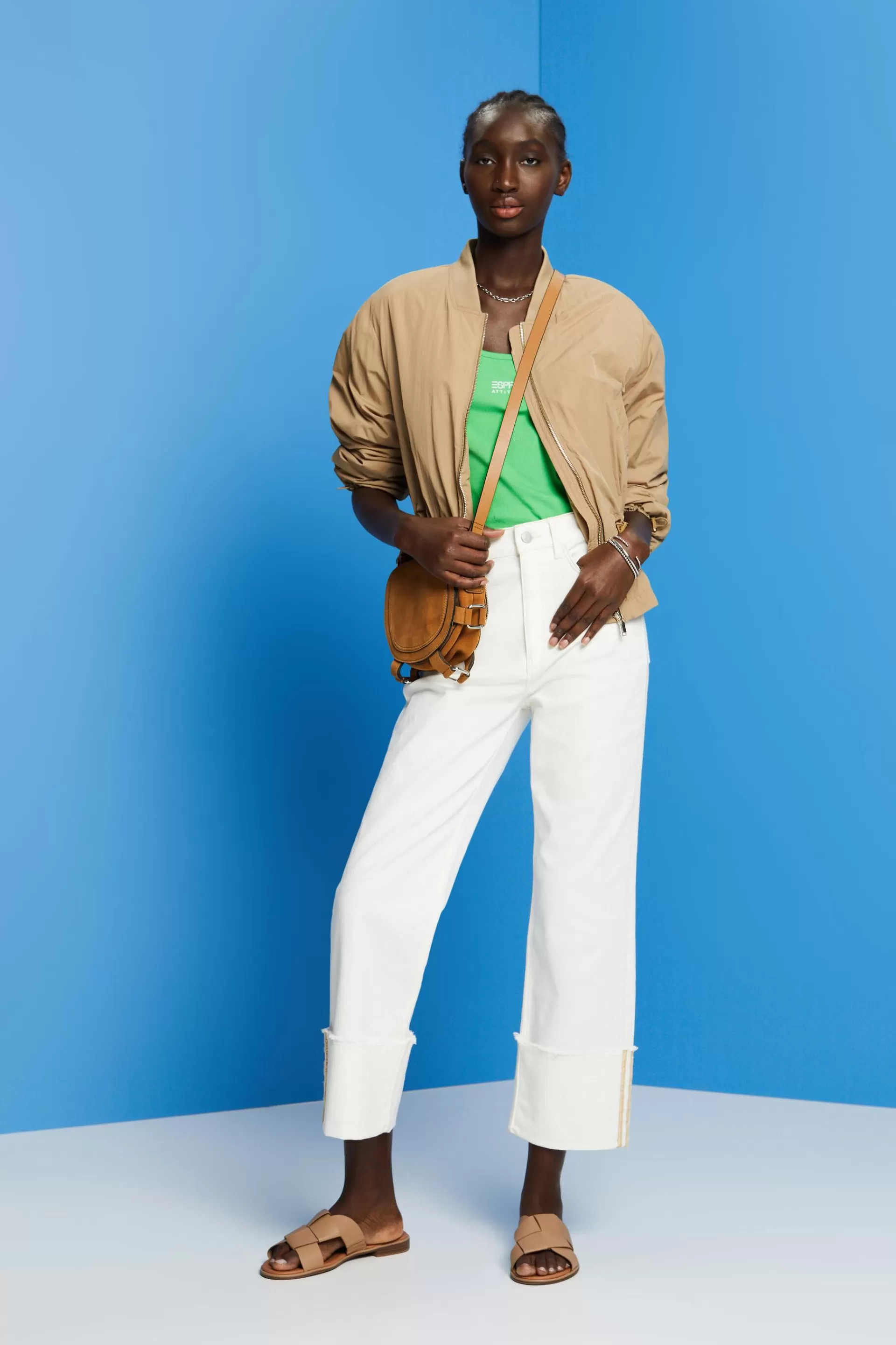 Jeans mit hohem Bund und Beinumschlag-ESPRIT Shop