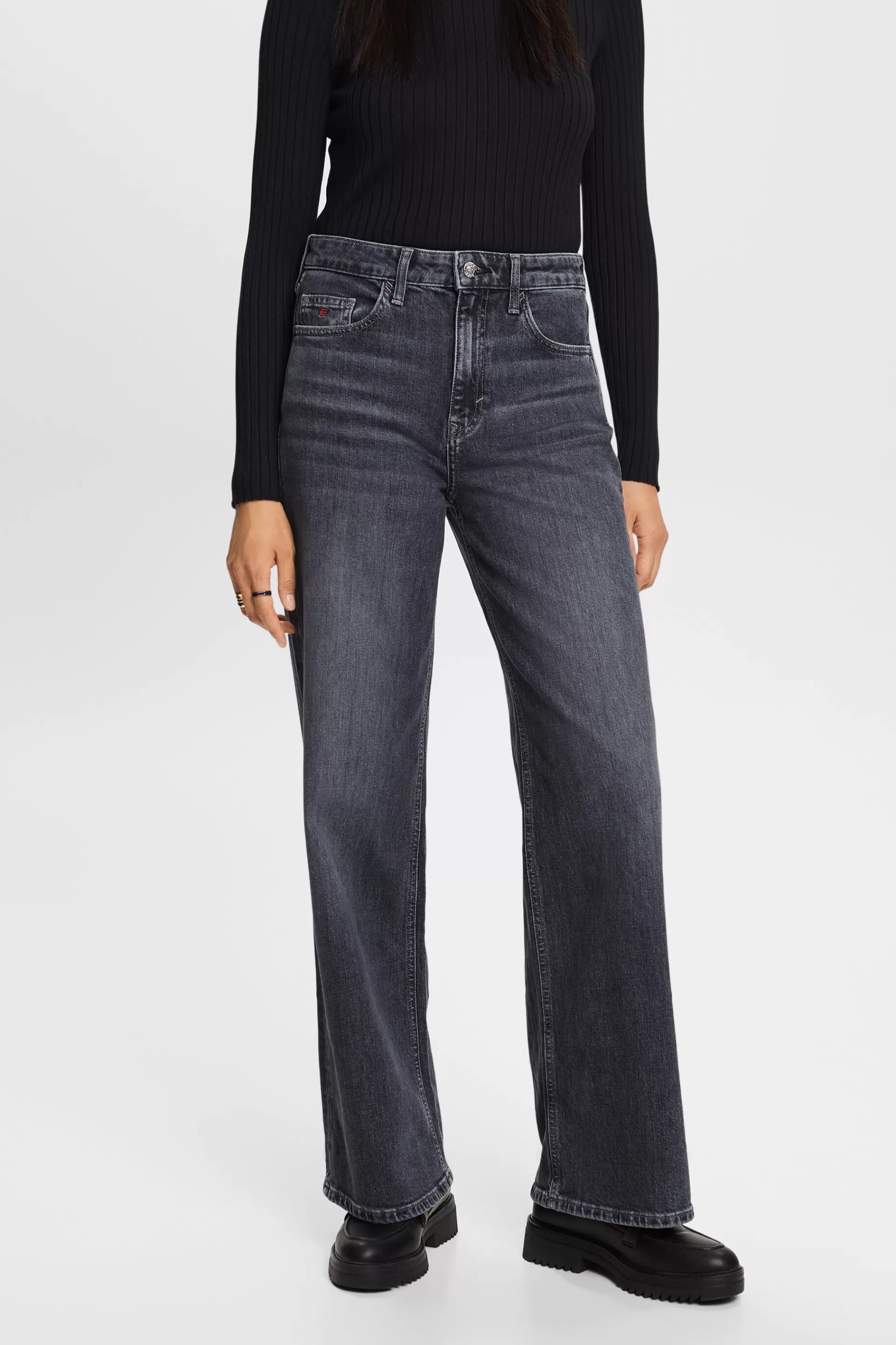 Jeans mit hohem Bund und geradem Bein-ESPRIT New