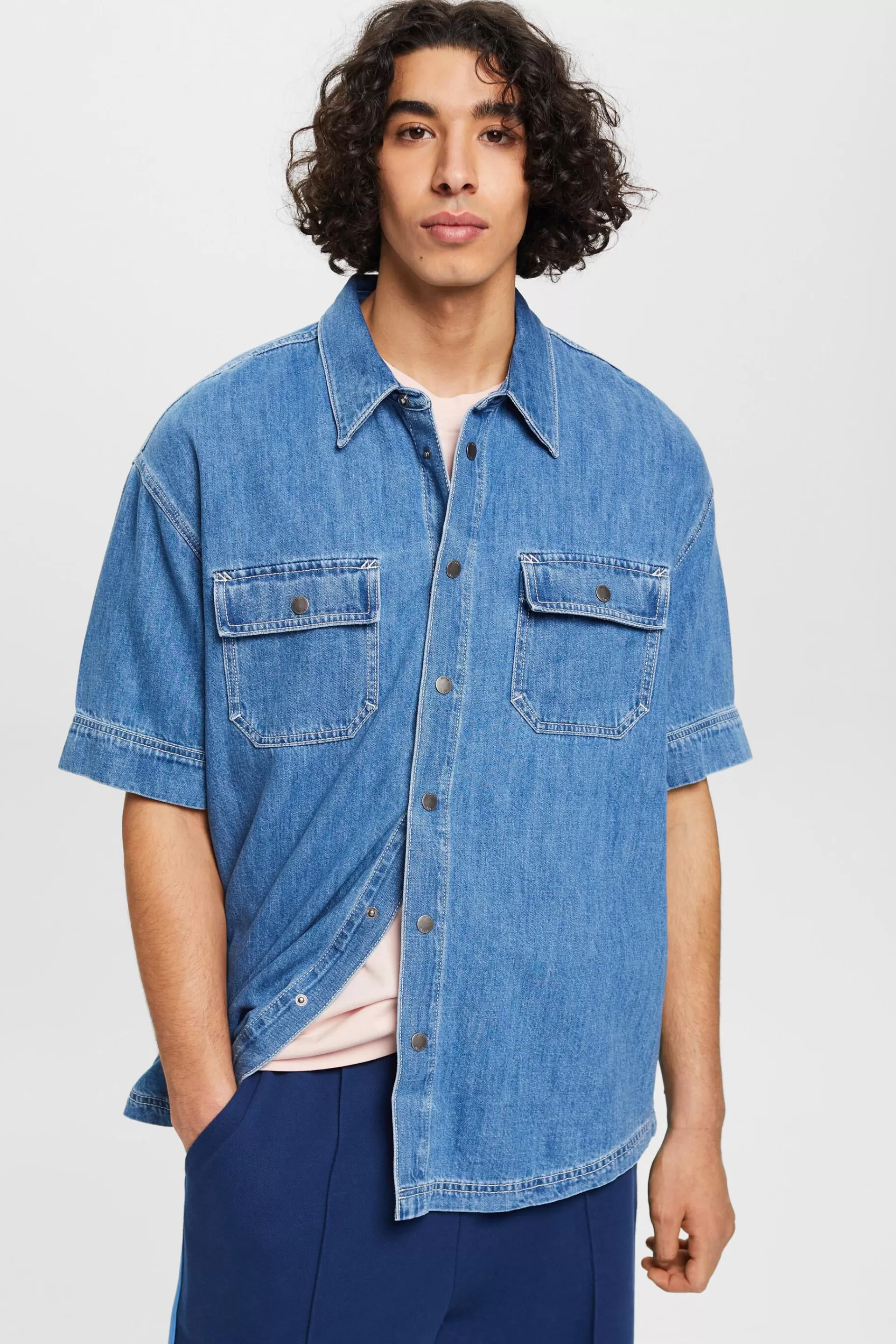 Jeanshemd mit Druckknopfleiste-ESPRIT Outlet