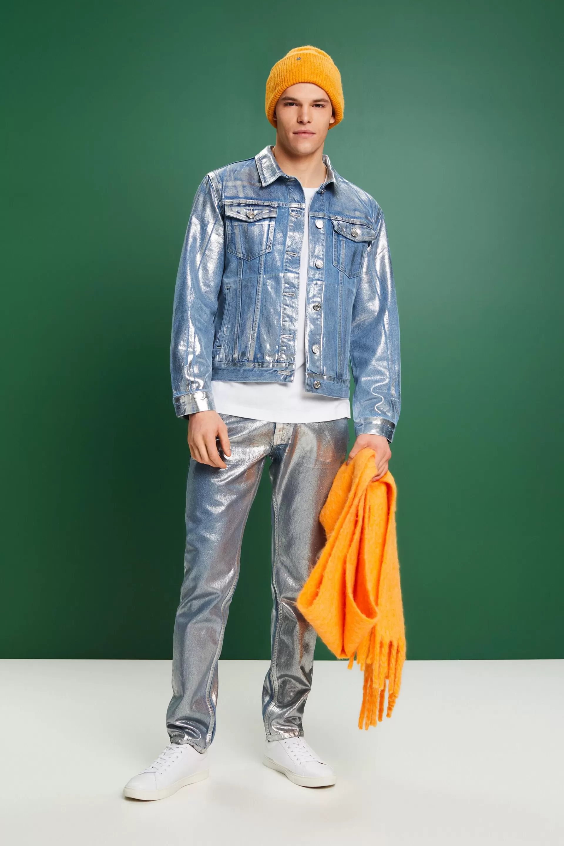 Jeansjacke in Metallic-Optik-ESPRIT New