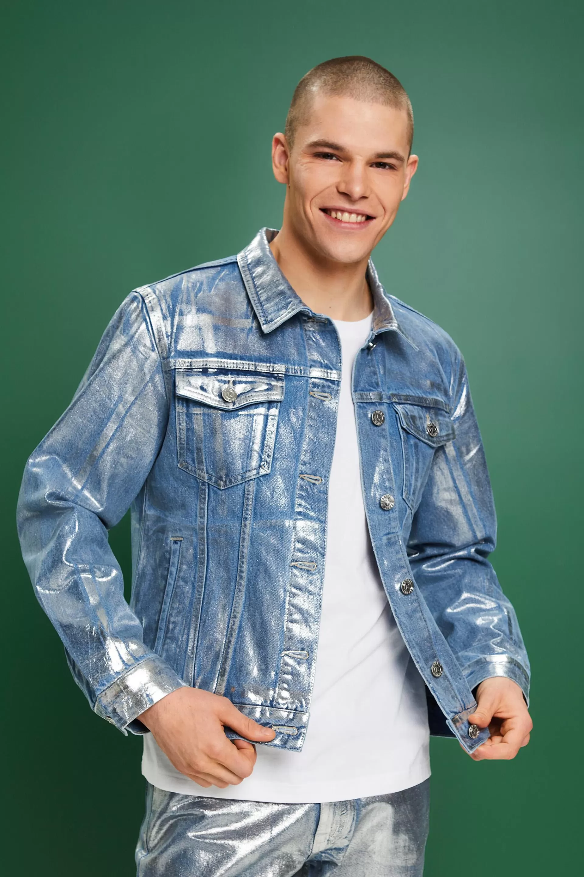 Jeansjacke in Metallic-Optik-ESPRIT New