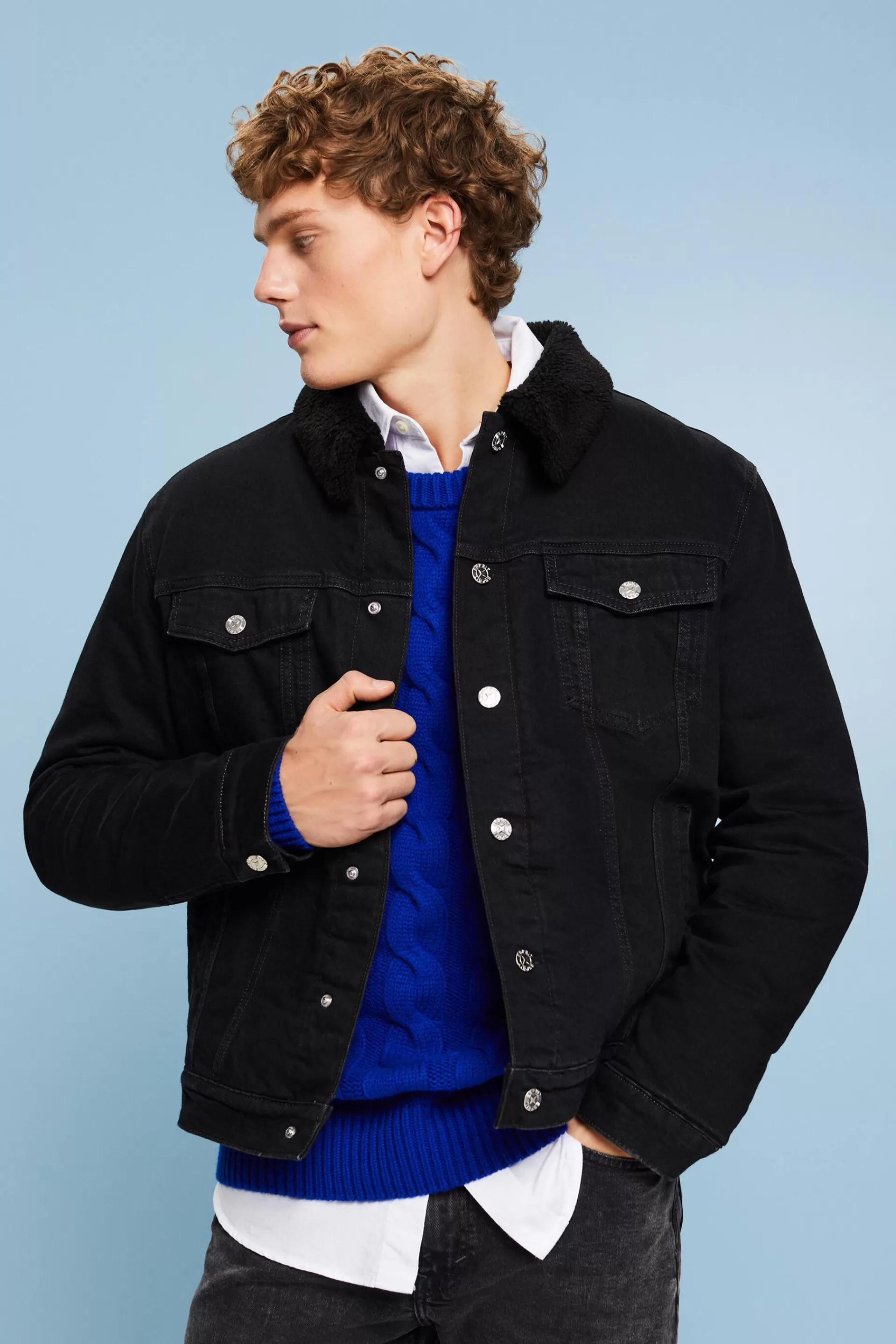 Jeansjacke mit Teddyfell-ESPRIT New
