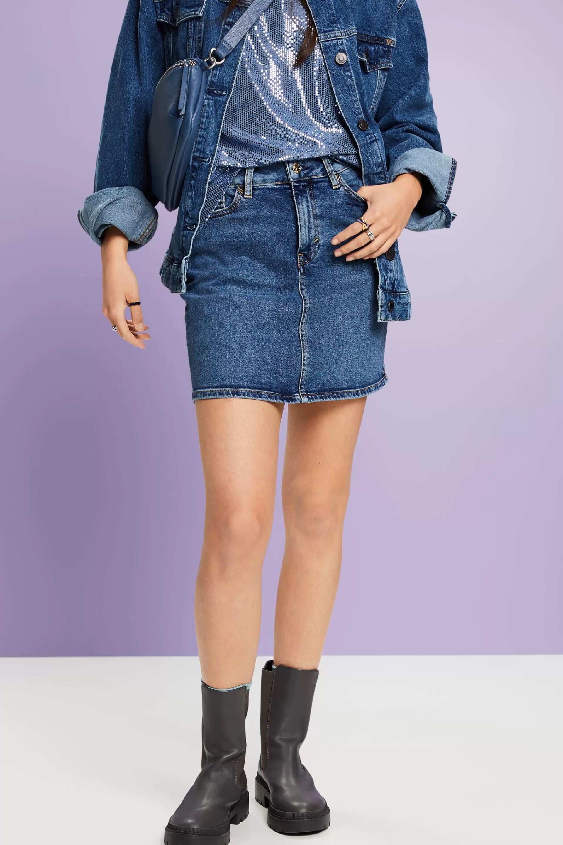 Jeans-Minirock mit Strasssteinen-ESPRIT Cheap