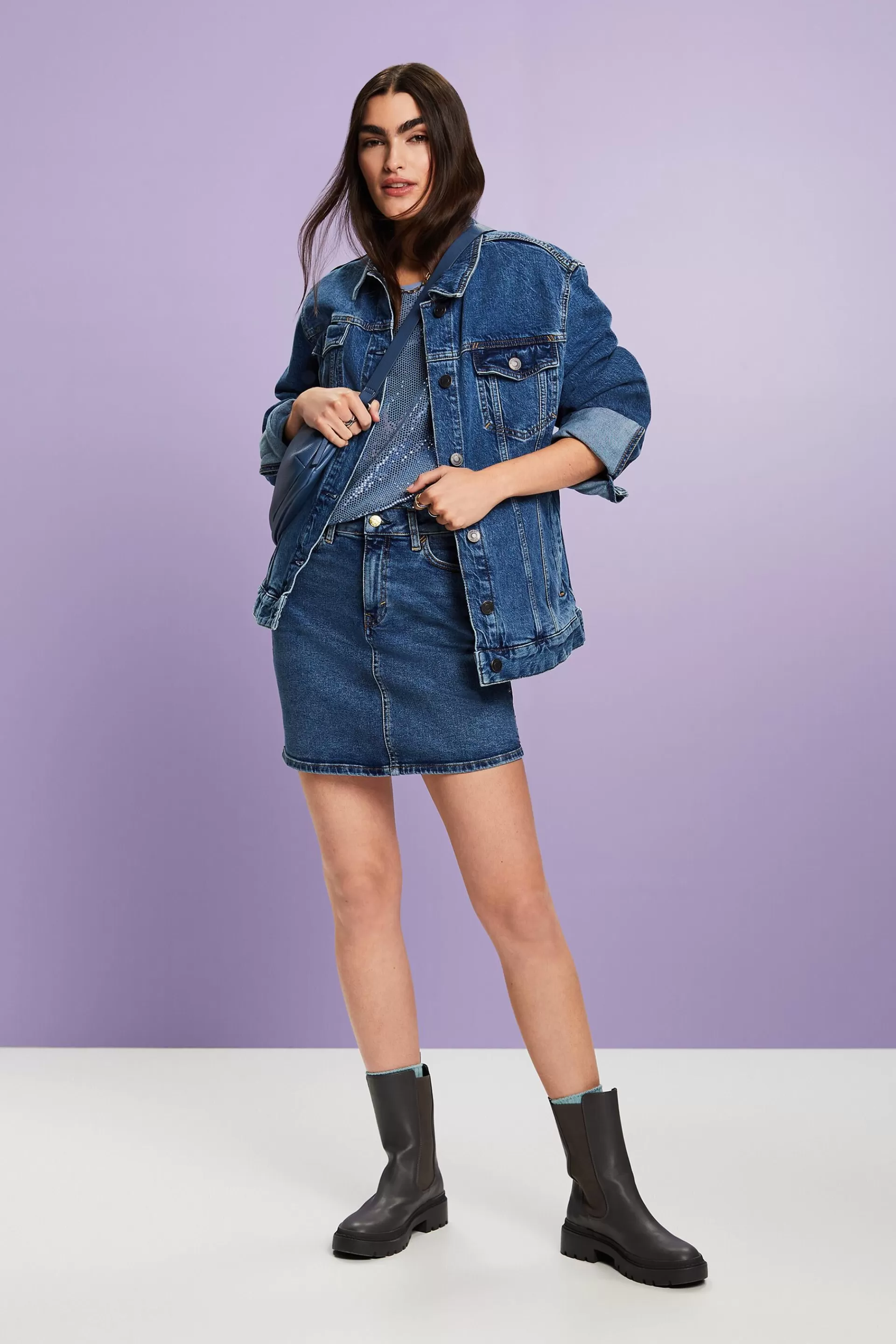 Jeans-Minirock mit Strasssteinen-ESPRIT Cheap