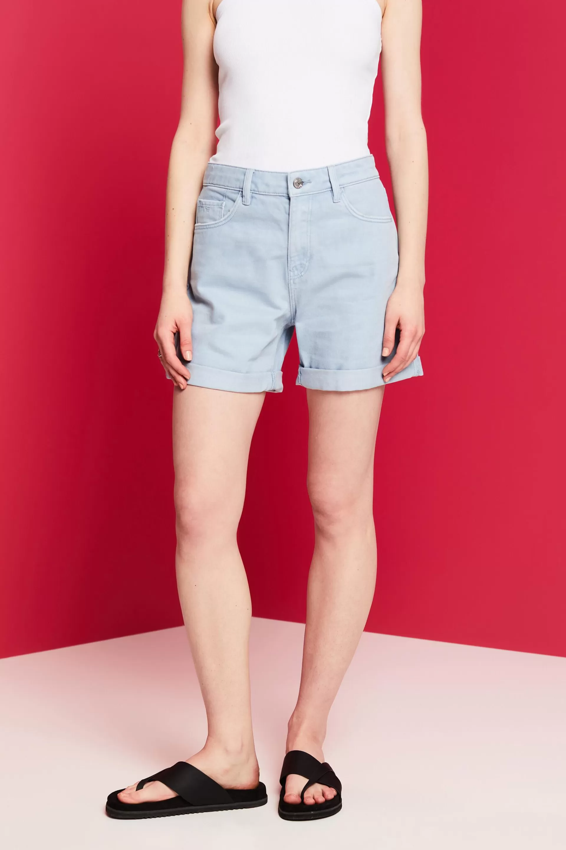 Jeansshorts mit hohem Bund und Umschlagsäumen-ESPRIT Clearance