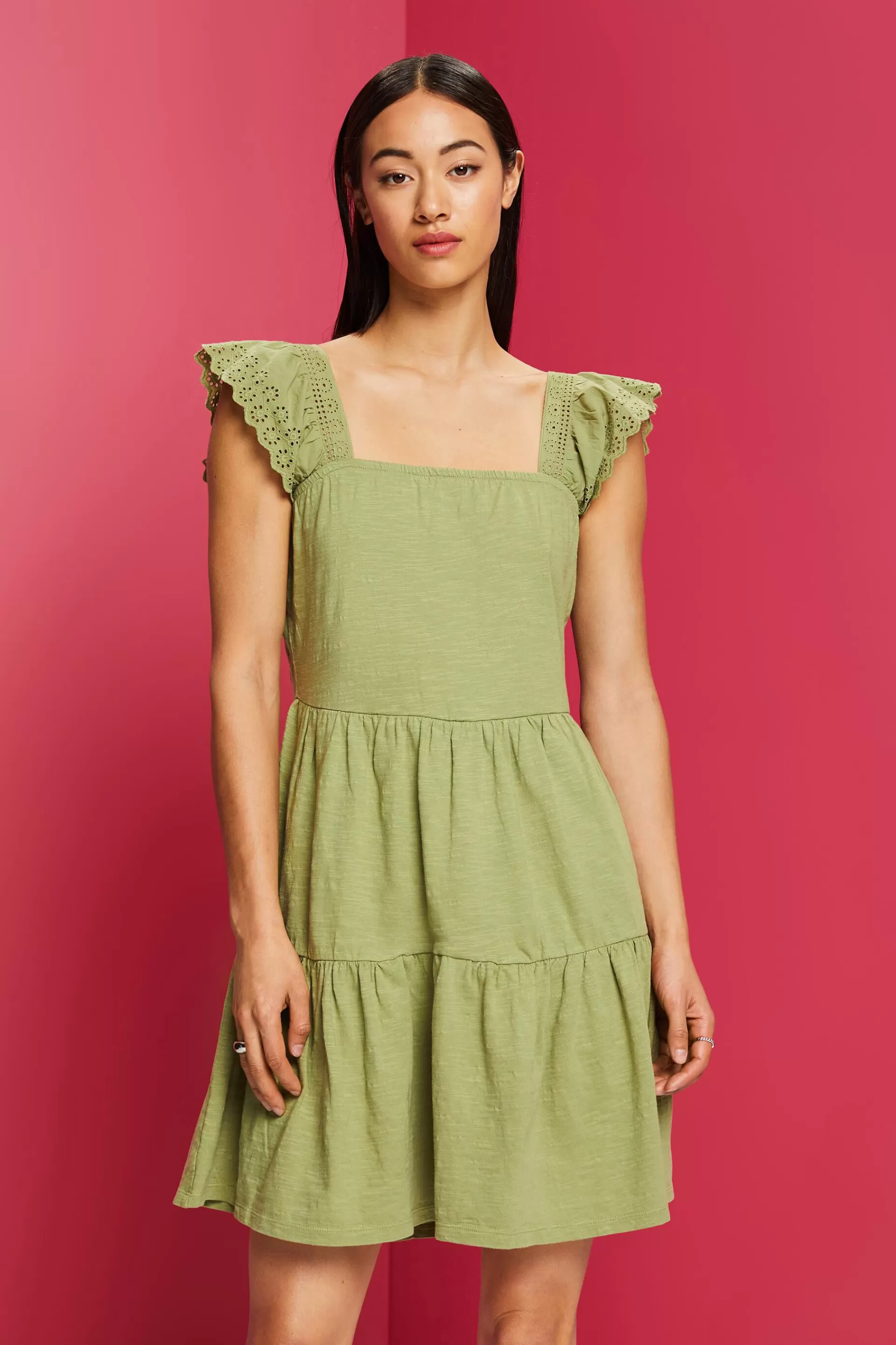 Jerseykleid mit Ärmeln aus bestickter Spitze-ESPRIT Store