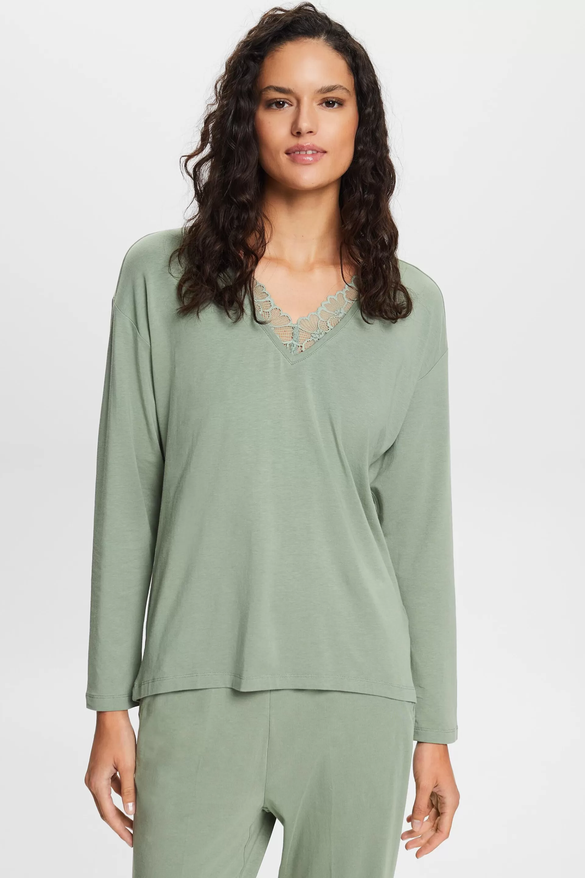 Jersey-Pyjama mit Spitzendetails-ESPRIT Best