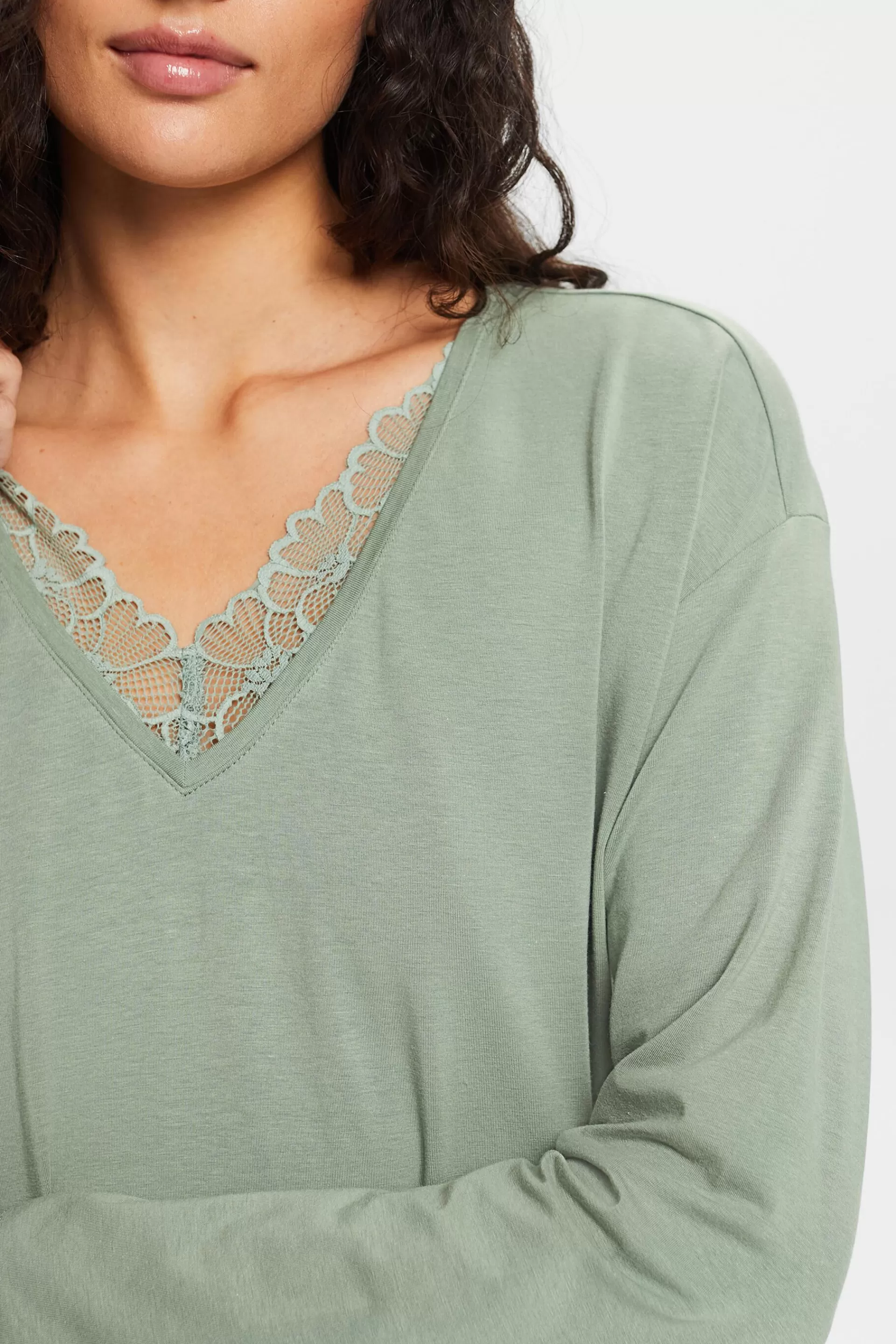 Jersey-Pyjama mit Spitzendetails-ESPRIT Best