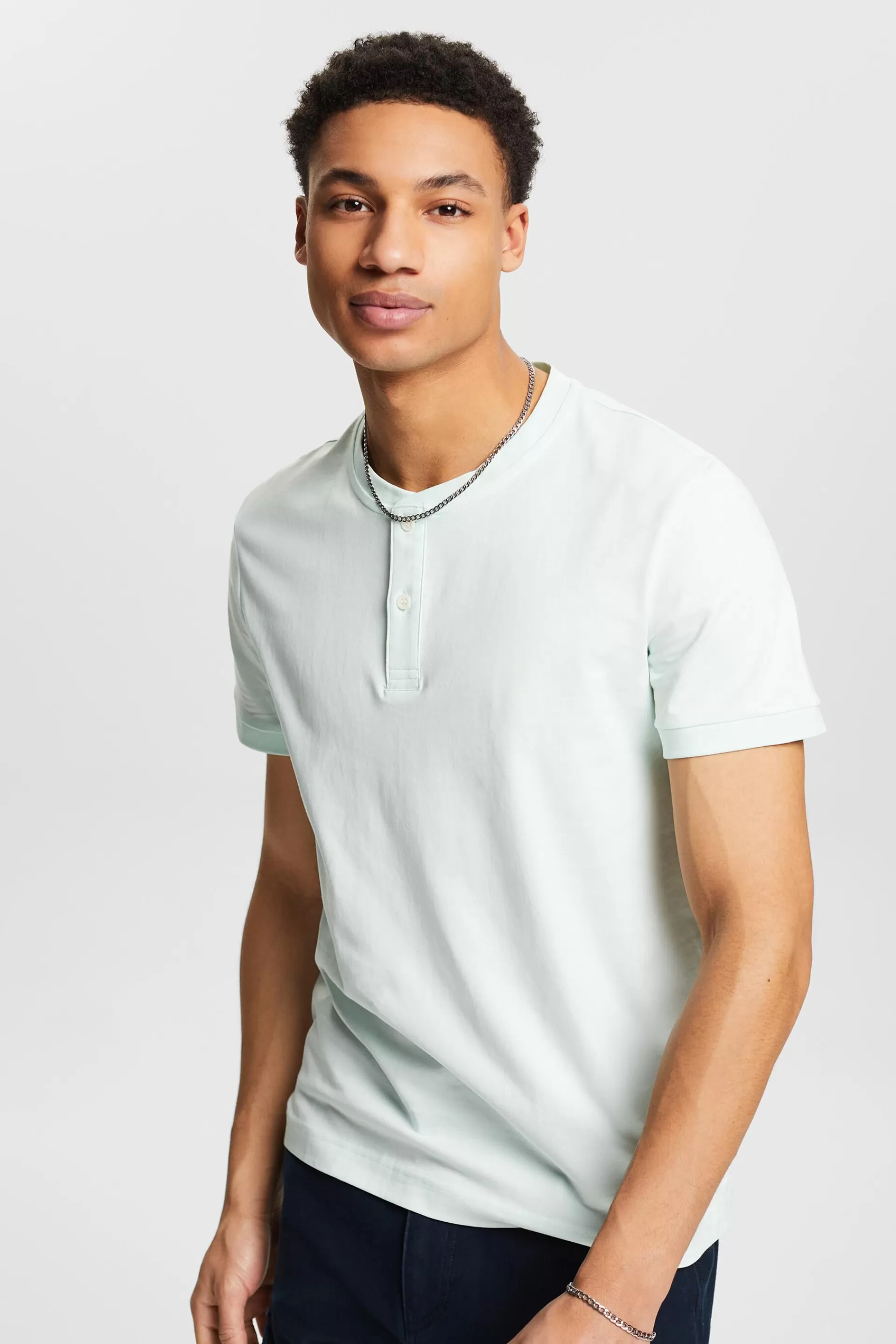 Jersey-T-Shirt im Henley-Stil-ESPRIT Online