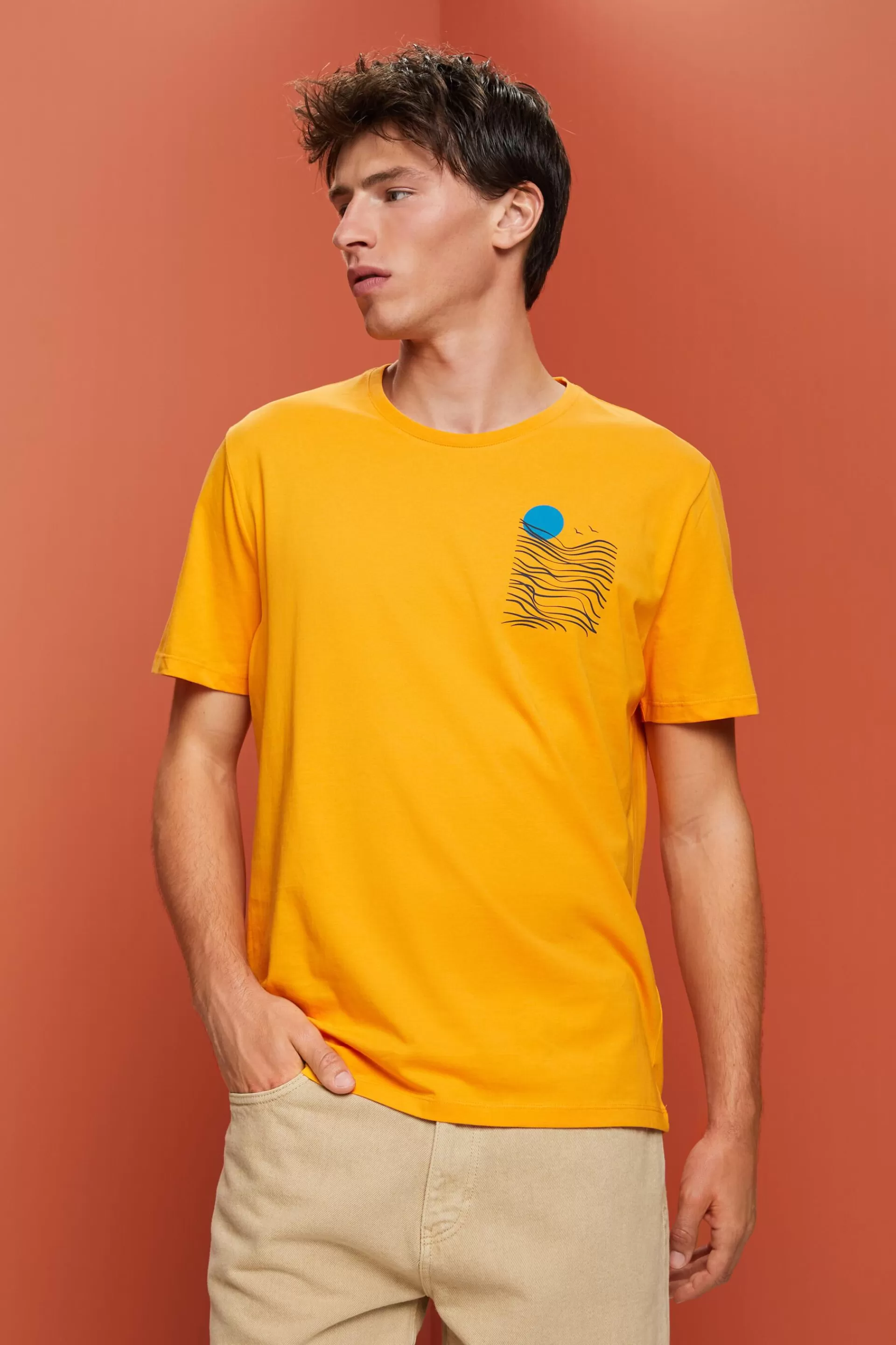 Jersey-T-Shirt mit Brust-Print, 100 % Baumwolle-ESPRIT Online