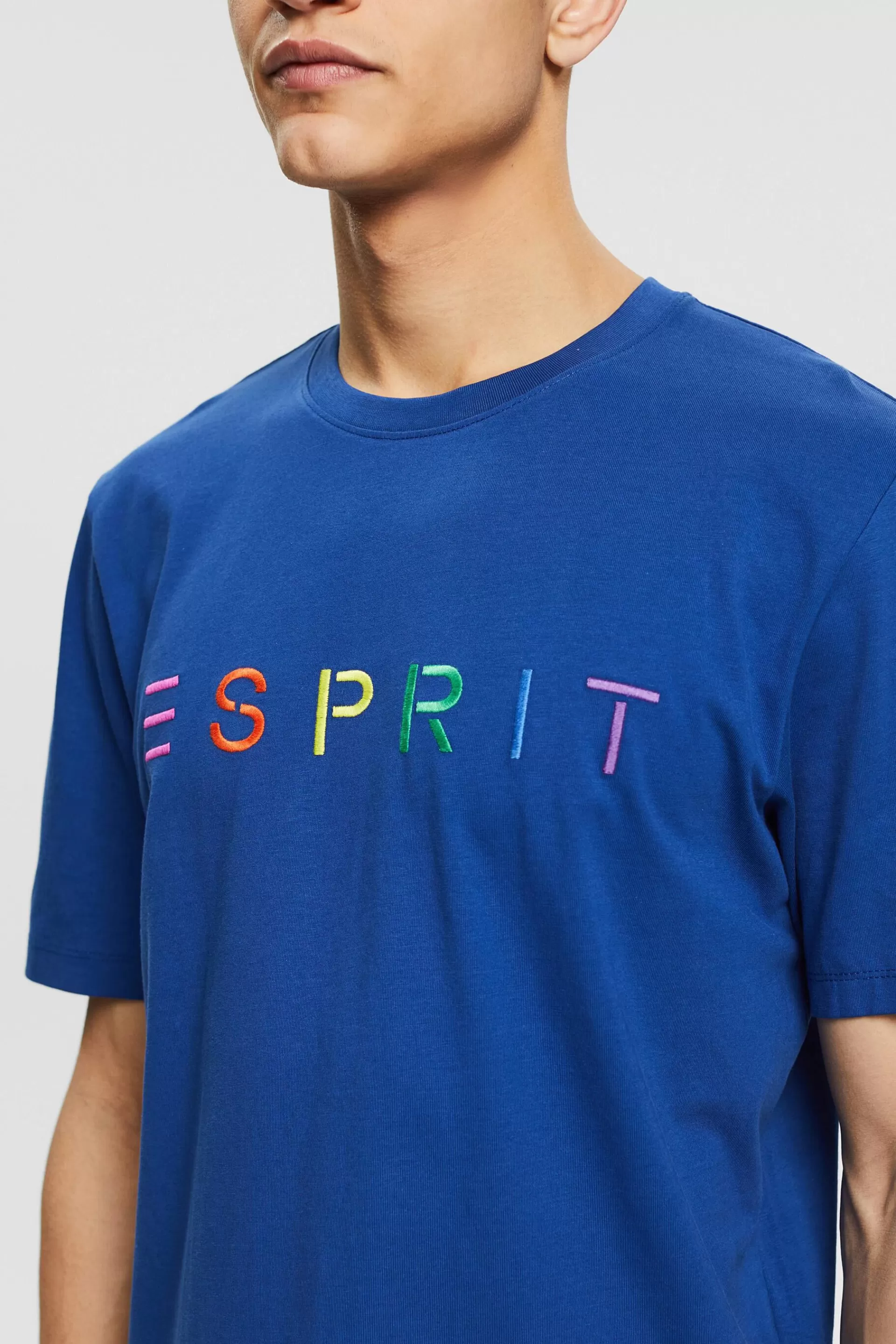 Jersey-T-Shirt mit Logo-Stickerei-ESPRIT Online